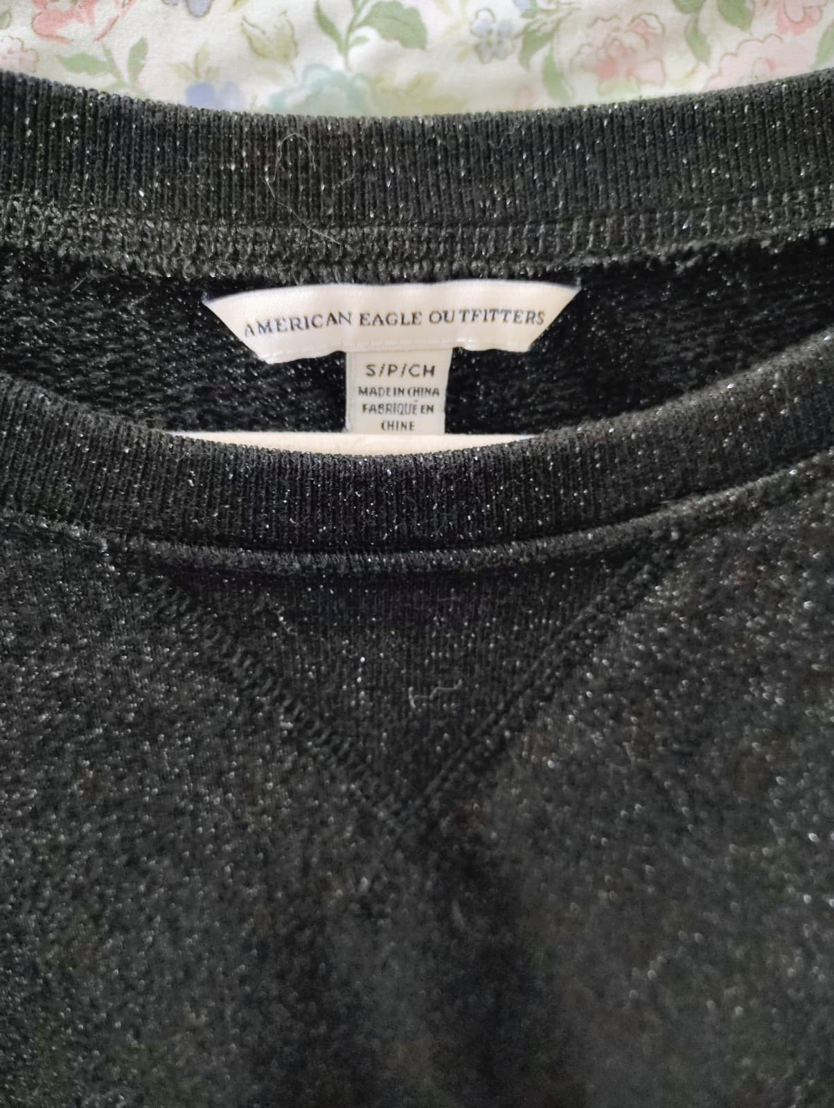 American Eagle Womens Sz Small Black Silver Sparkle Metallic Crewneck Sweatshirt - Thumbnail 2