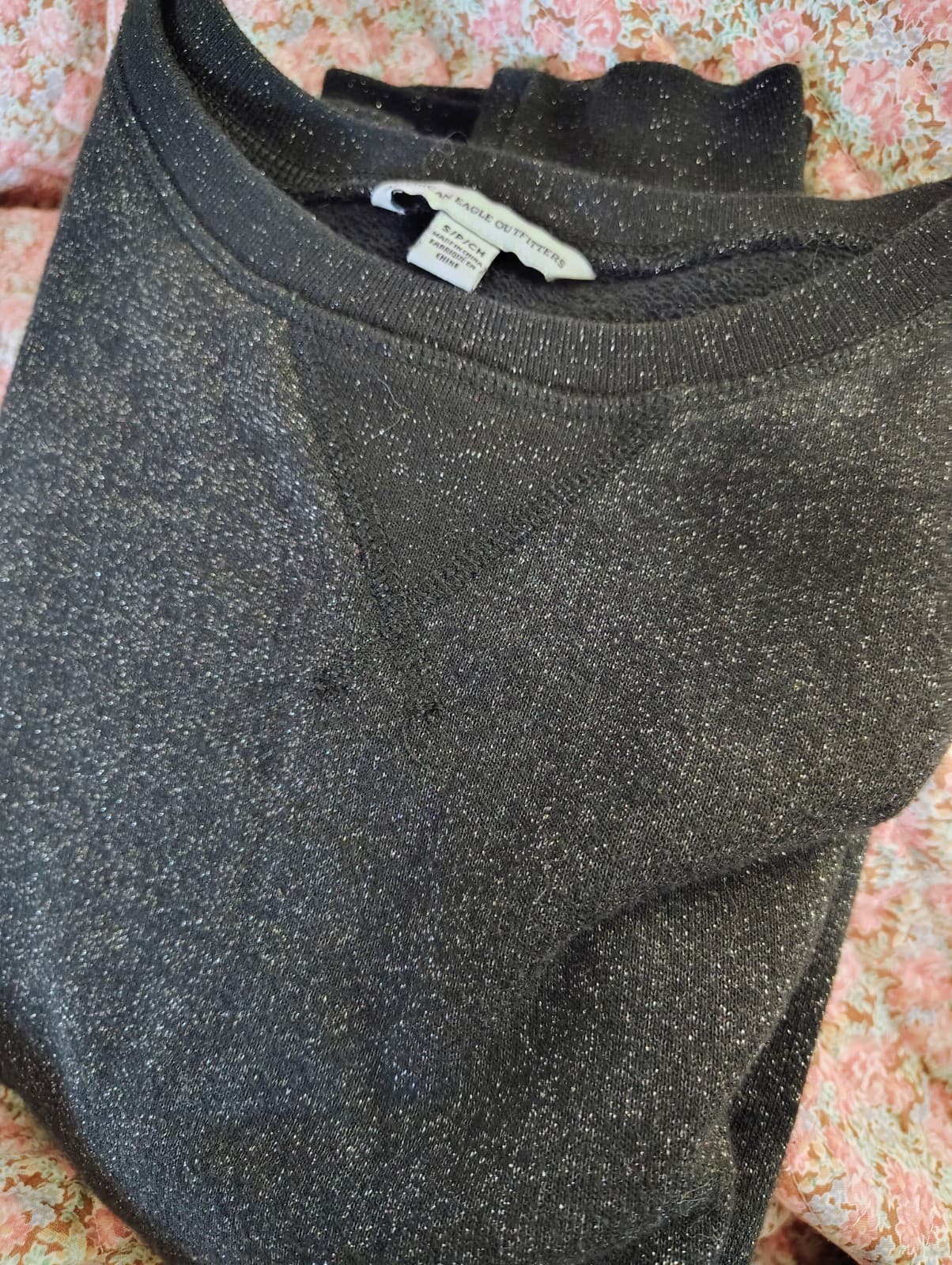 American Eagle Womens Sz Small Black Silver Sparkle Metallic Crewneck Sweatshirt - Thumbnail 5
