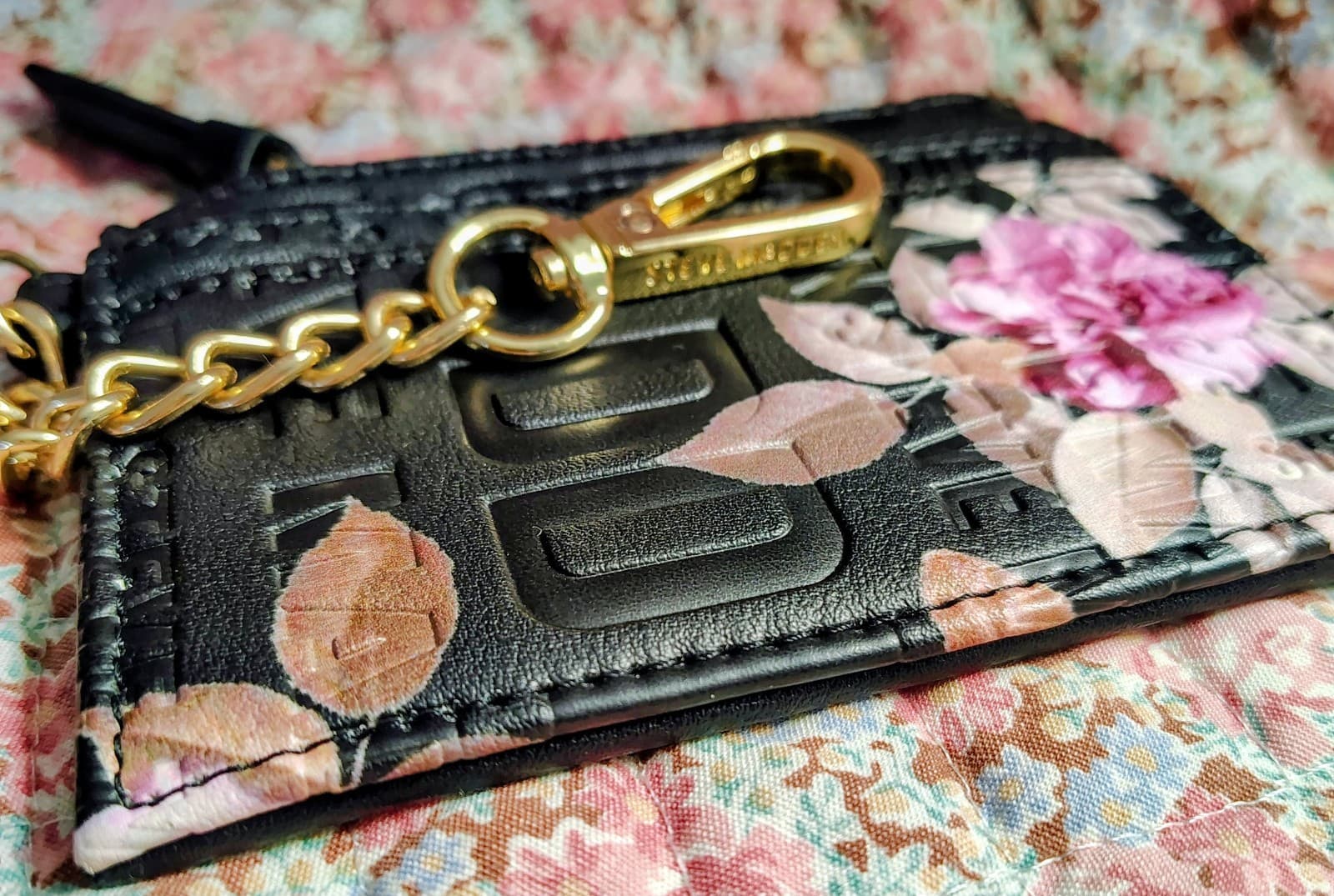 Steve Madden Floral Black Wallet With Chain - Thumbnail 3