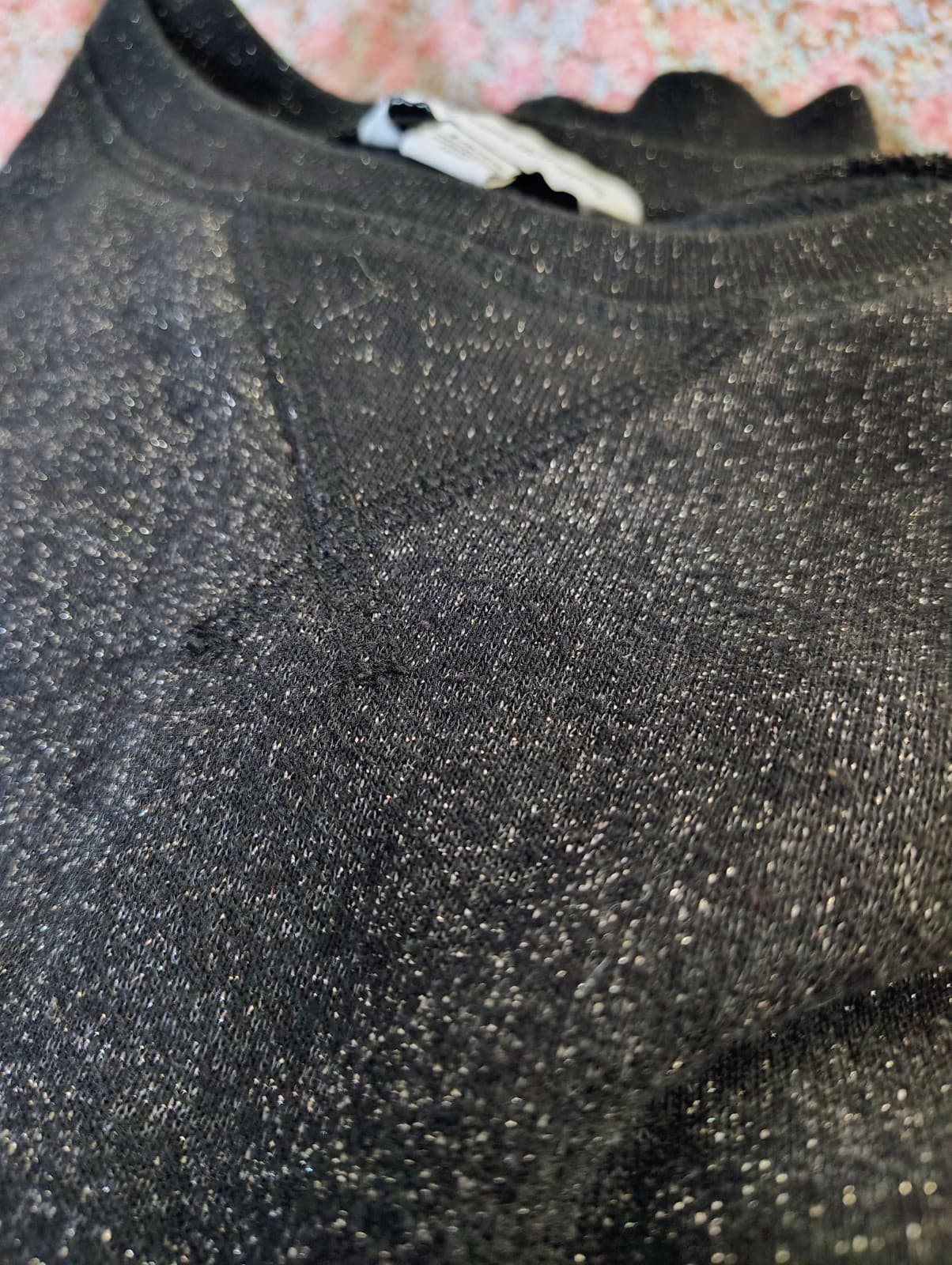 American Eagle Womens Sz Small Black Silver Sparkle Metallic Crewneck Sweatshirt - Thumbnail 4