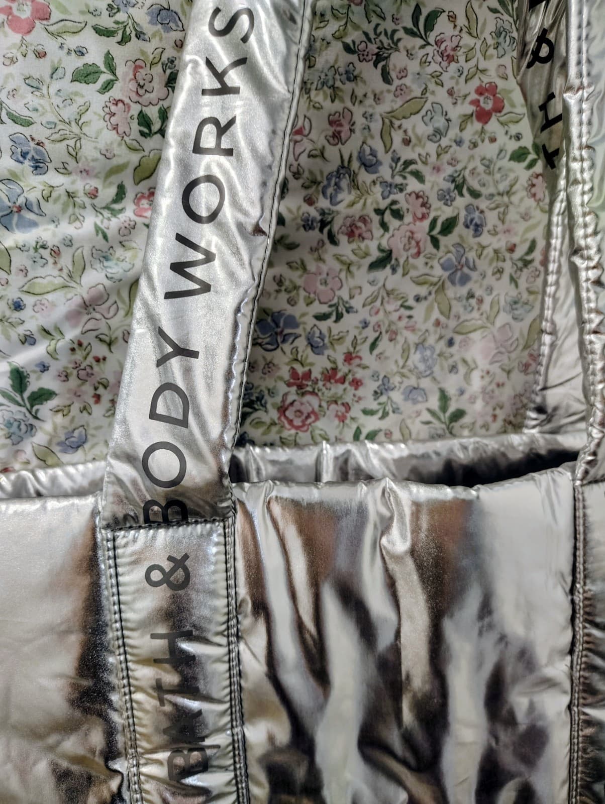 Bath And Body Works Puffy Tote Silver Metallic Bag New Logo NWOT - Thumbnail 2