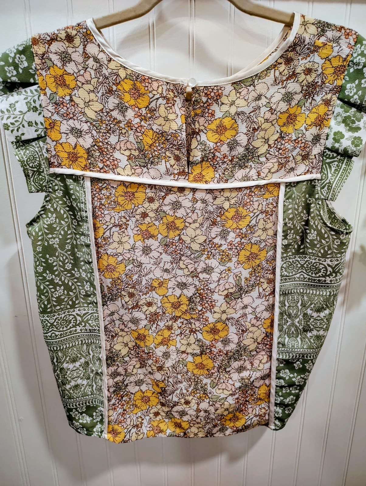 Monteau Los Angeles Baby Doll Ruffled Patchwork Blouse, Women's XL EUC - Thumbnail 5
