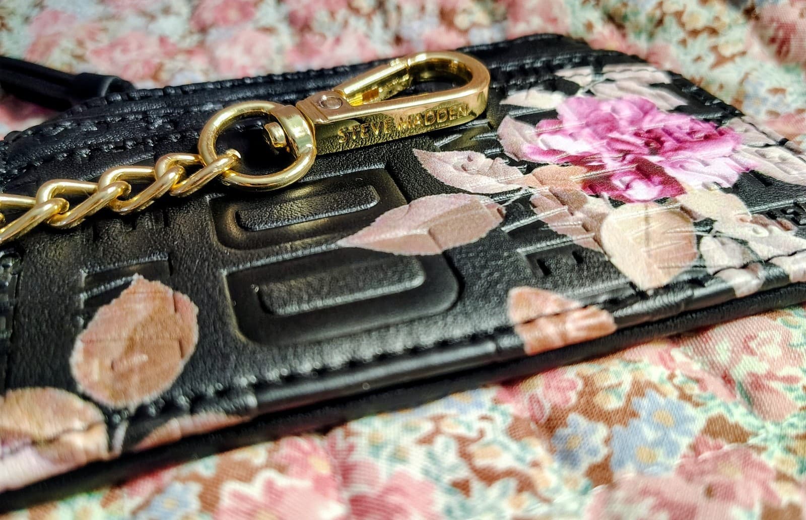 Steve Madden Floral Black Wallet With Chain - Thumbnail 2