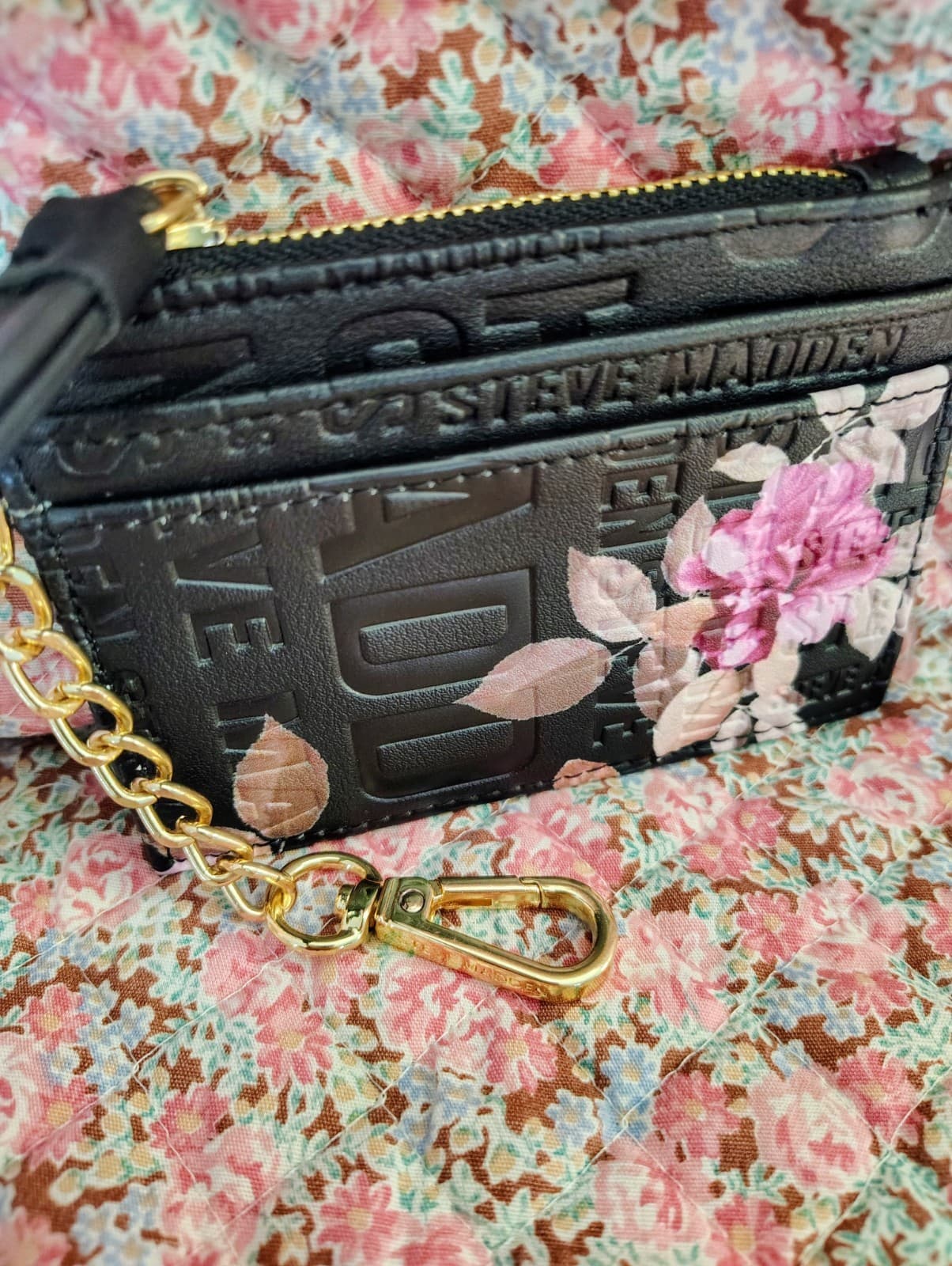 Steve Madden Floral Black Wallet With Chain - Thumbnail 7