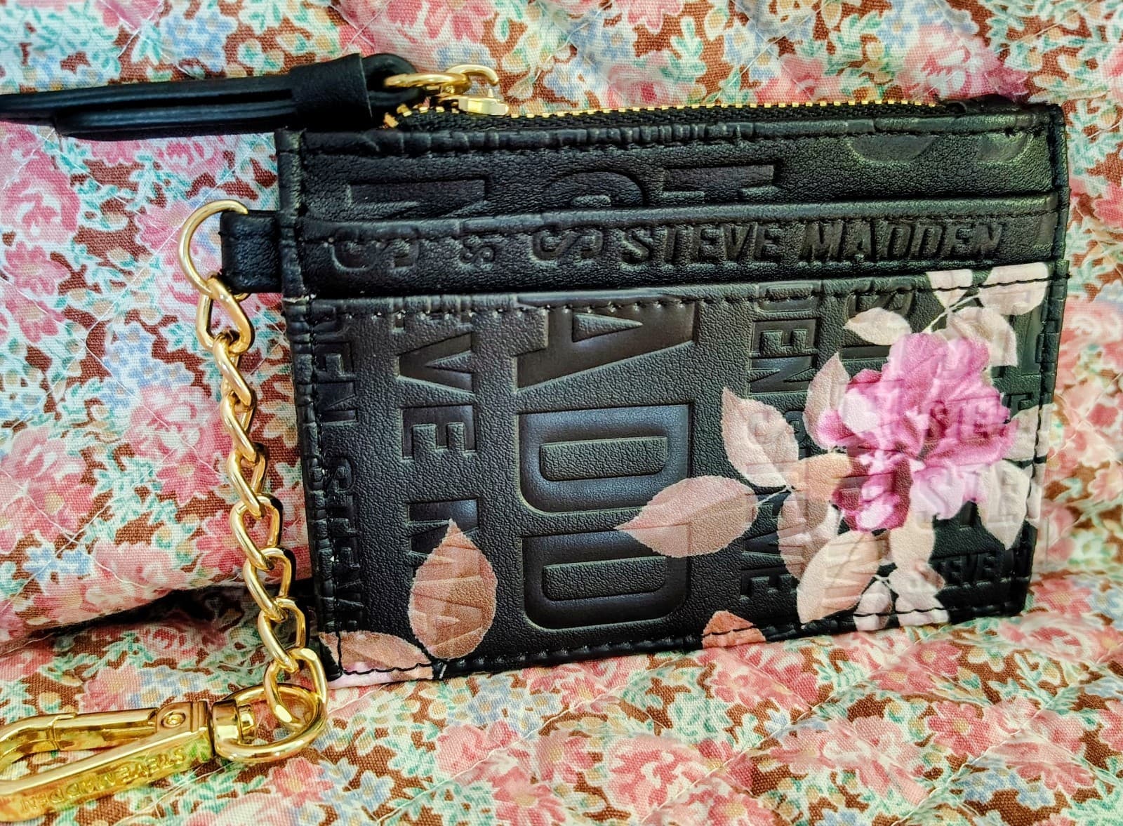 Steve Madden Floral Black Wallet With Chain