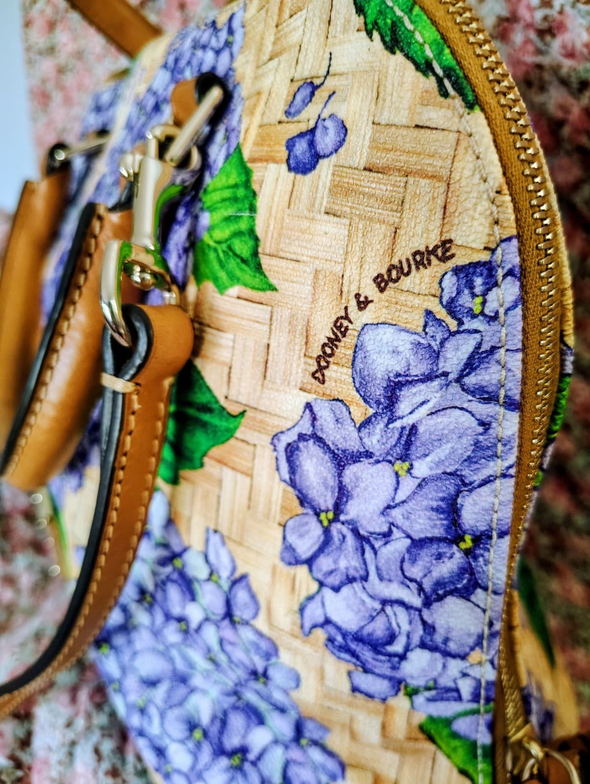 NWOT Dooney & Bourke Purple Hydrangea Basketweave Domed Zip Satchel MSRP 348 - Thumbnail 6