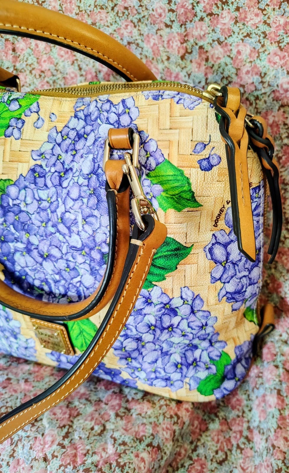 NWOT Dooney & Bourke Purple Hydrangea Basketweave Domed Zip Satchel MSRP 348 - Thumbnail 16