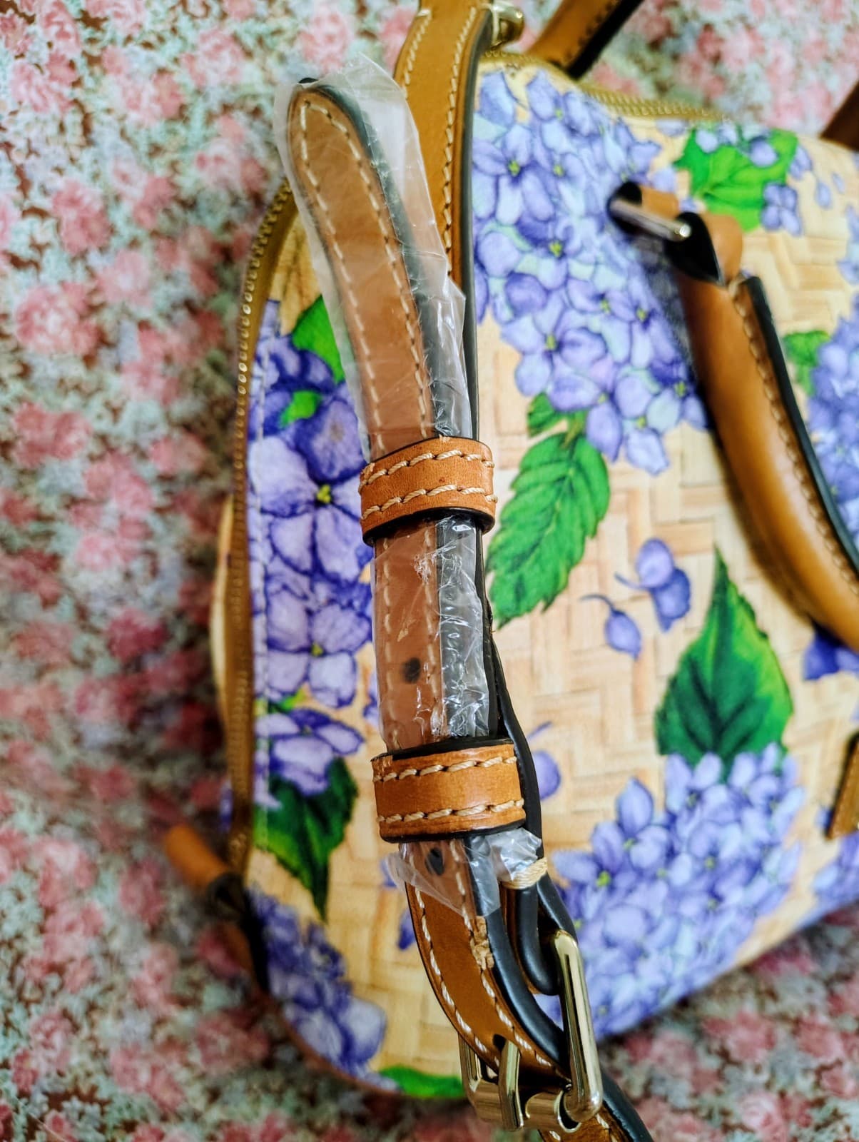 NWOT Dooney & Bourke Purple Hydrangea Basketweave Domed Zip Satchel MSRP 348 - Thumbnail 3