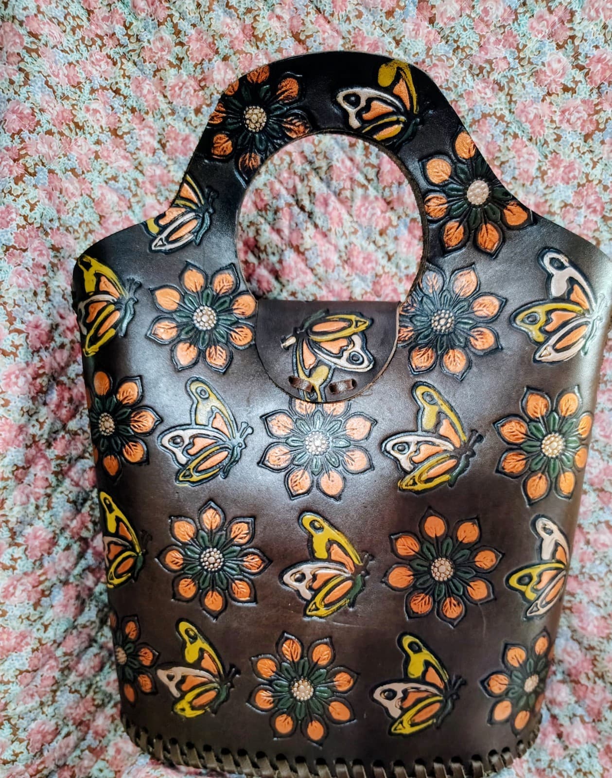 Mexican Hand Tooled Leather Handbag NWOT - Thumbnail 2