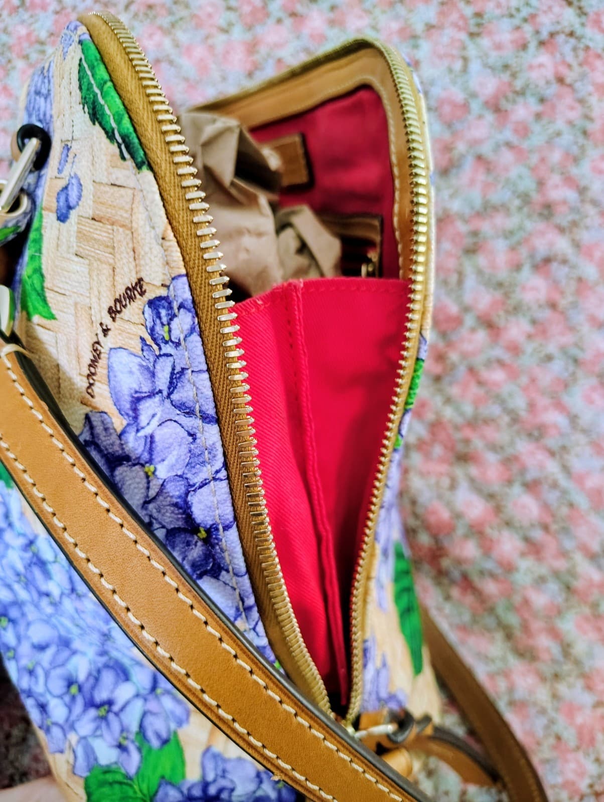 NWOT Dooney & Bourke Purple Hydrangea Basketweave Domed Zip Satchel MSRP 348 - Thumbnail 13