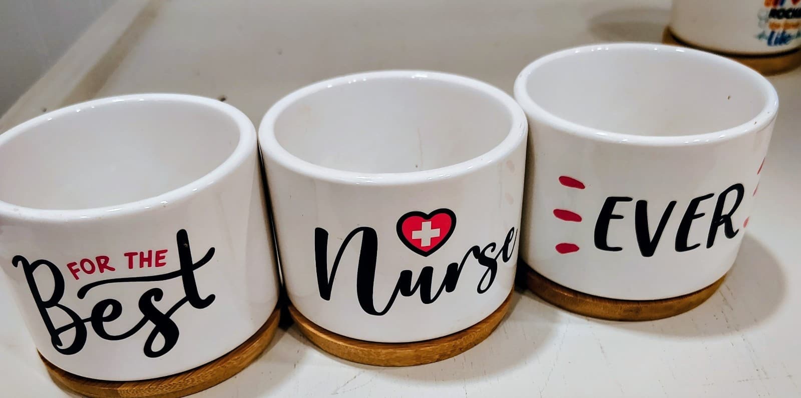 Set of 4 "For the Best Nurse Ever" Succulent Pots, wooden trays, NWOT - Thumbnail 4