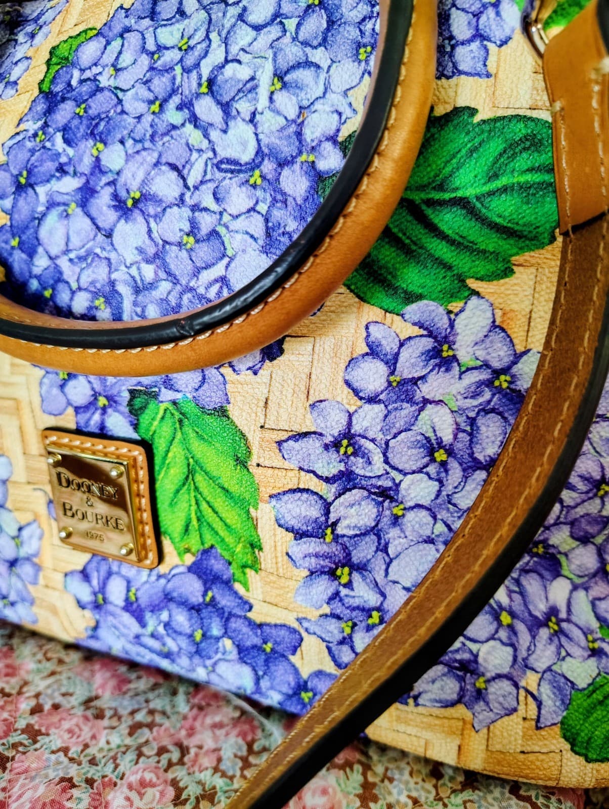 NWOT Dooney & Bourke Purple Hydrangea Basketweave Domed Zip Satchel MSRP 348 - Thumbnail 4
