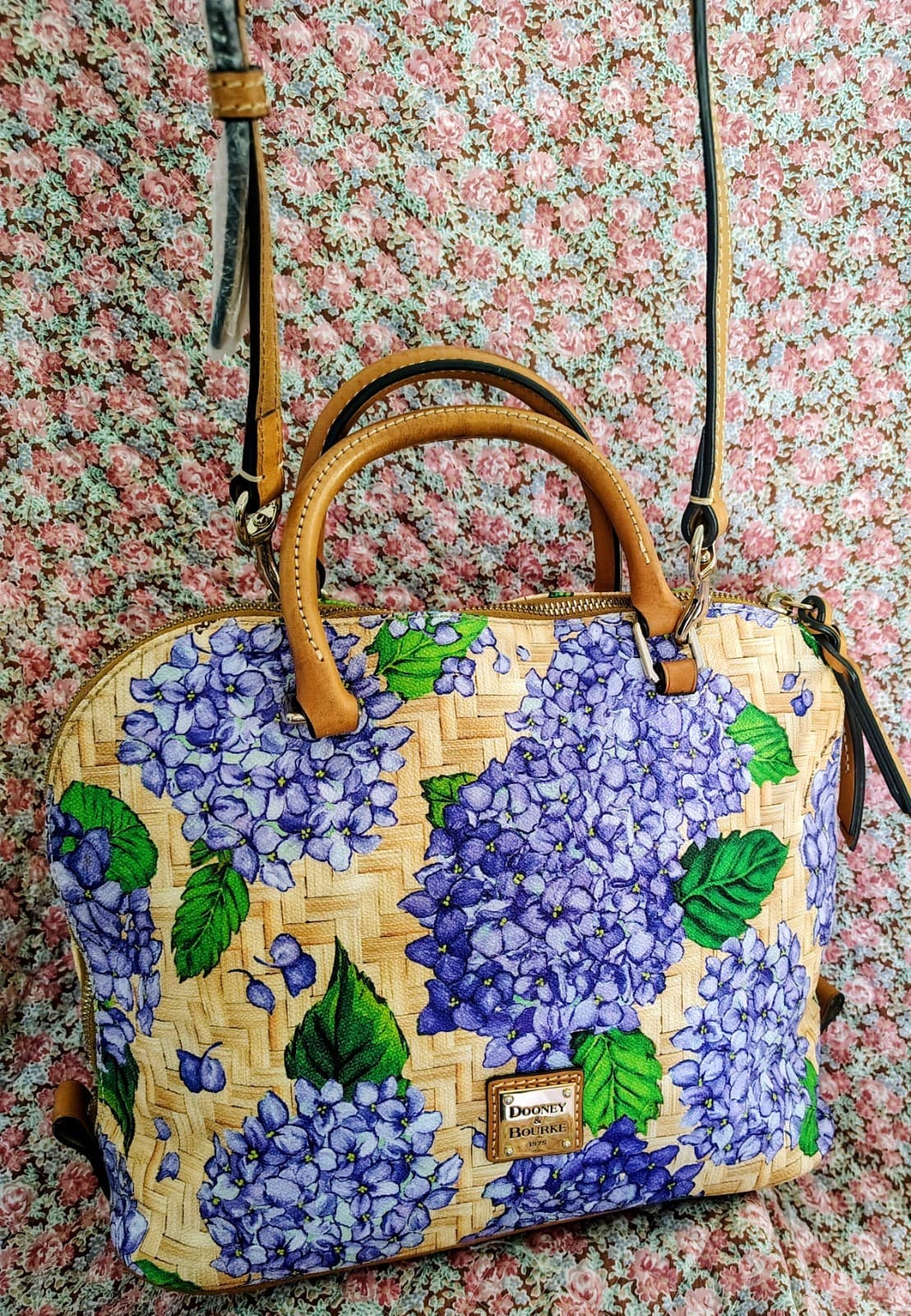 NWOT Dooney & Bourke Purple Hydrangea Basketweave Domed Zip Satchel MSRP 348 - Thumbnail 20