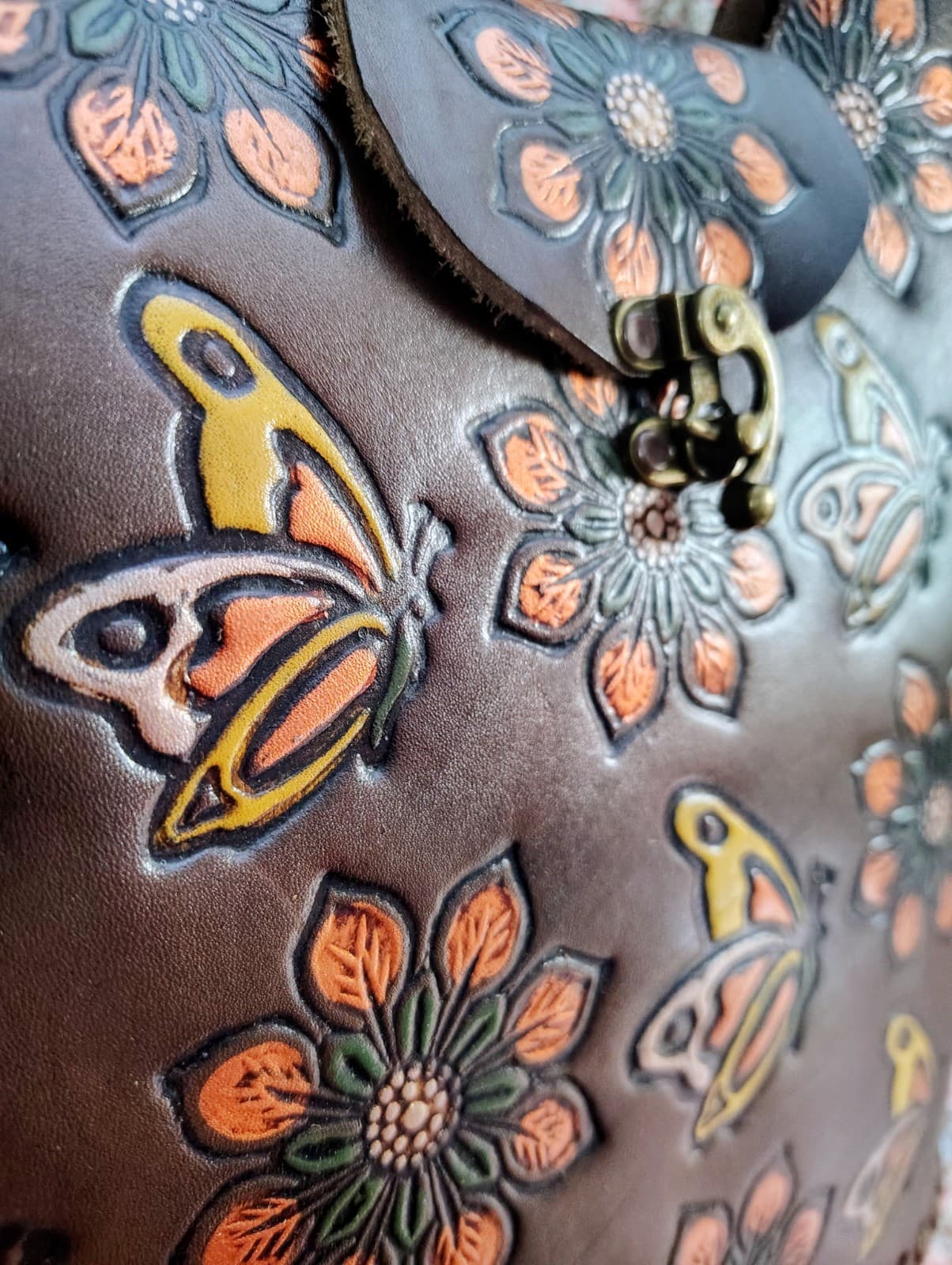 Mexican Hand Tooled Leather Handbag NWOT - Thumbnail 6