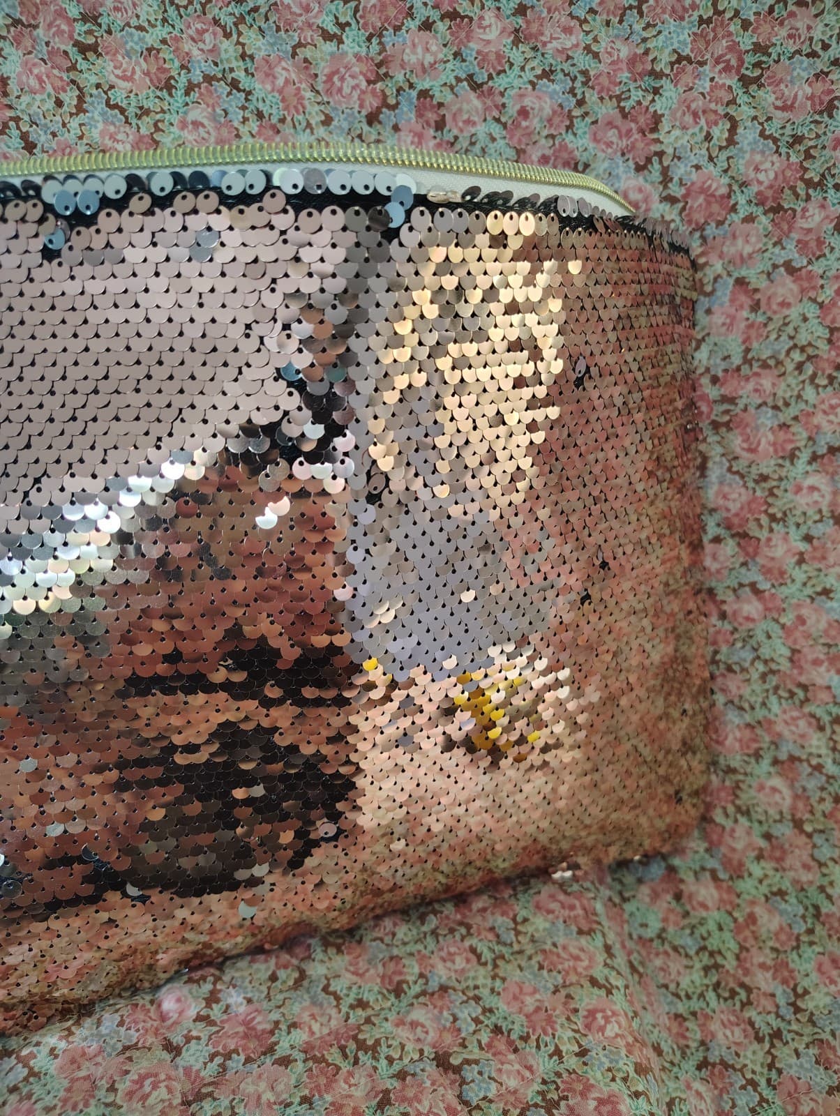 NWOT Large Pink Silver Sequin Makeup Bag Clutch - Thumbnail 10