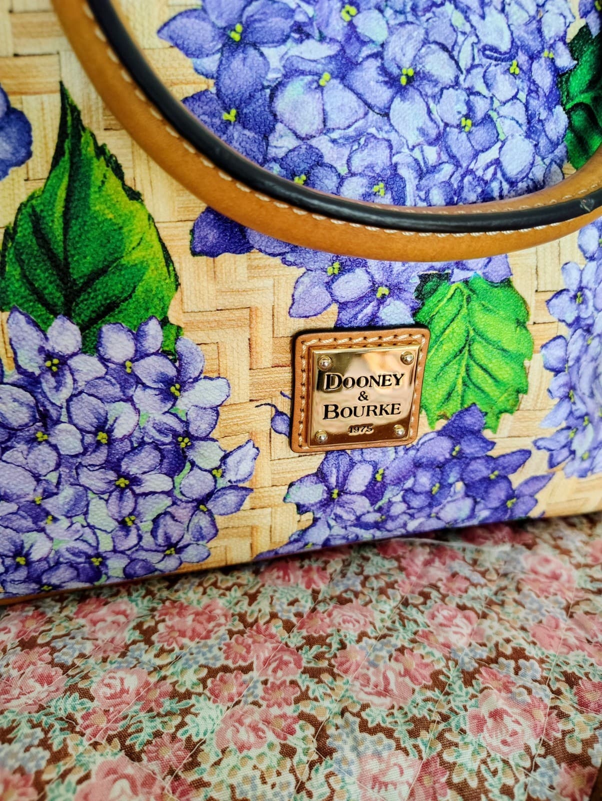 NWOT Dooney & Bourke Purple Hydrangea Basketweave Domed Zip Satchel MSRP 348 - Thumbnail 2