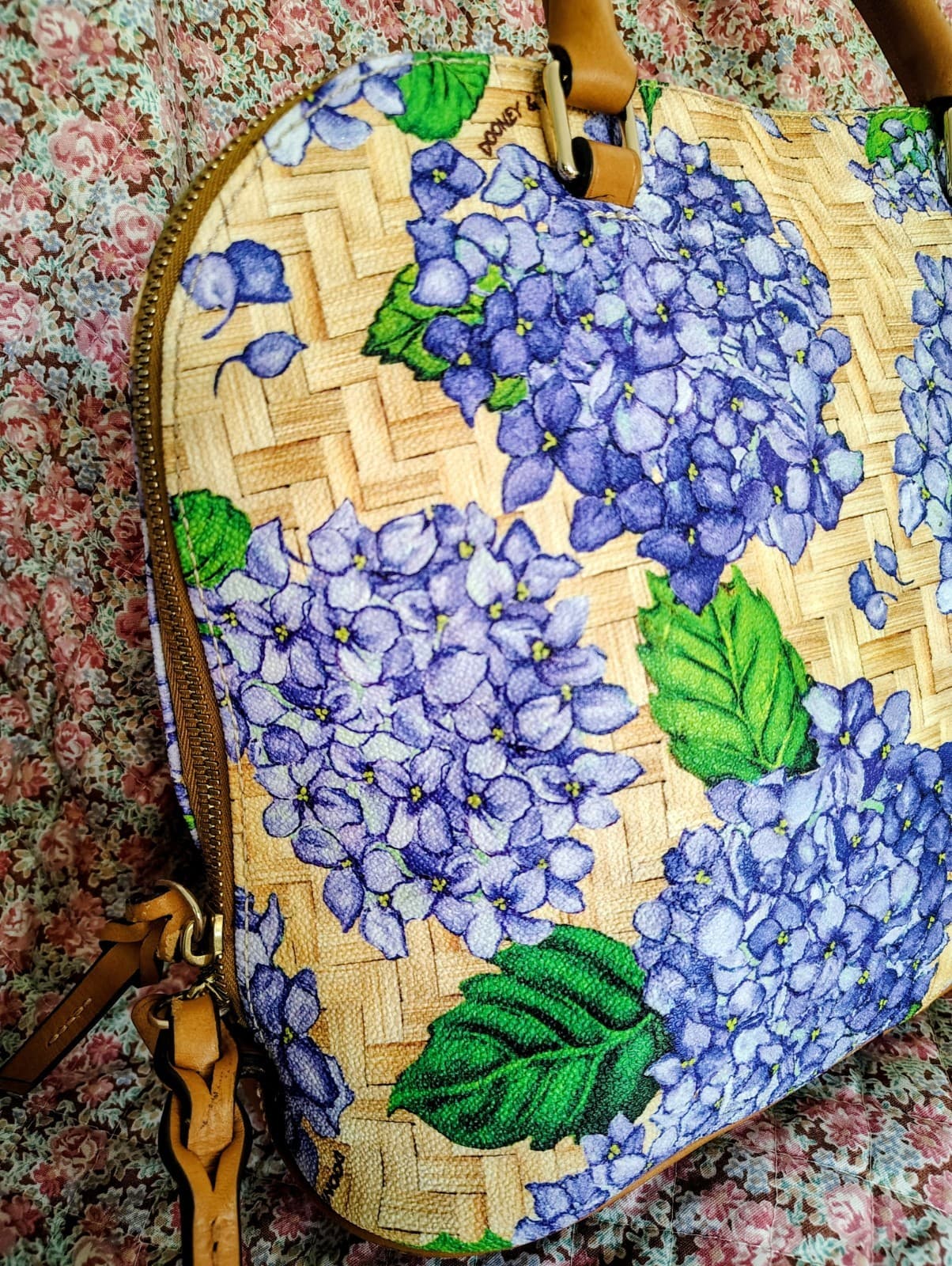 NWOT Dooney & Bourke Purple Hydrangea Basketweave Domed Zip Satchel MSRP 348 - Thumbnail 8