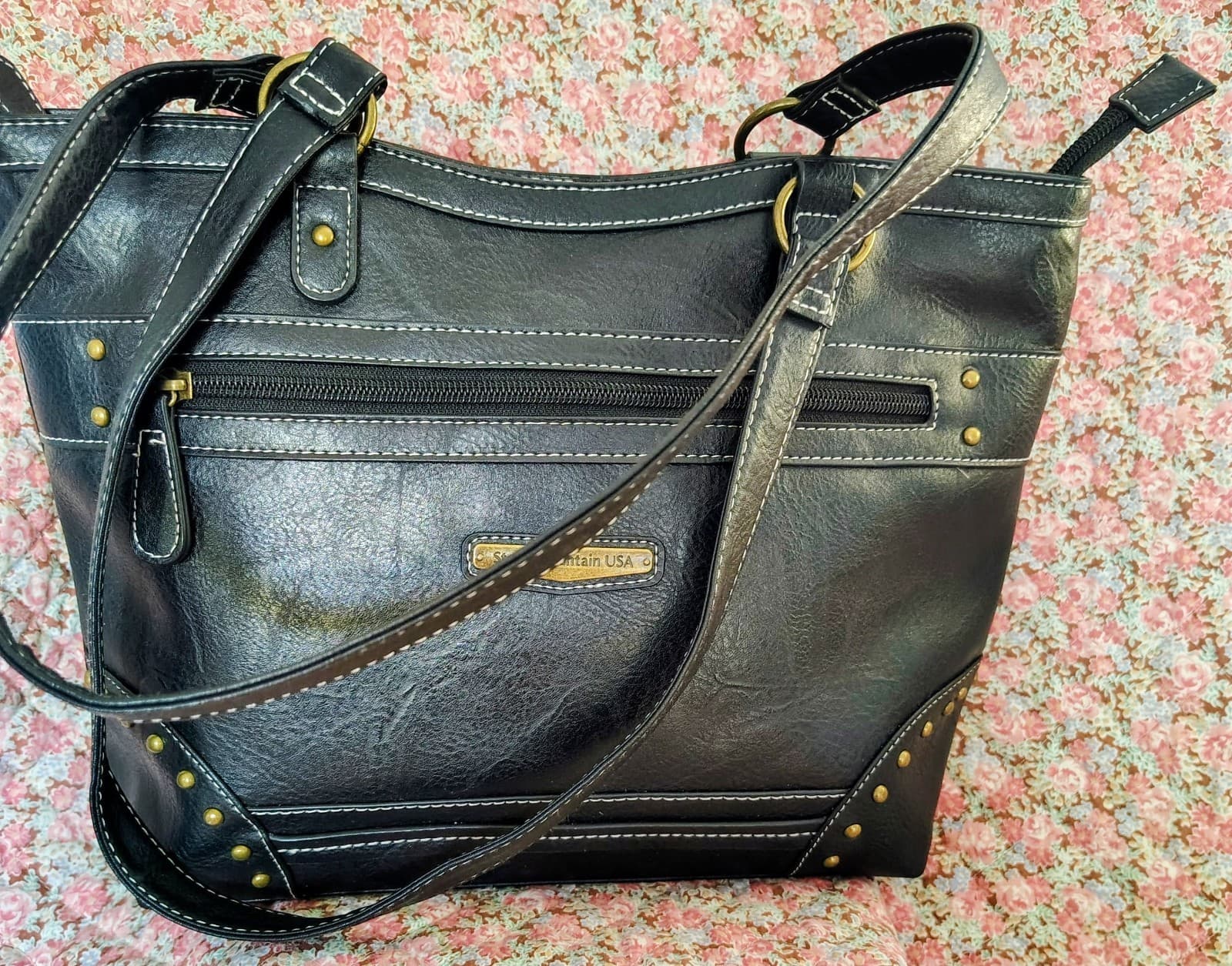 NWOT Stone Mountain Black Faux Leather Bag - Thumbnail 7