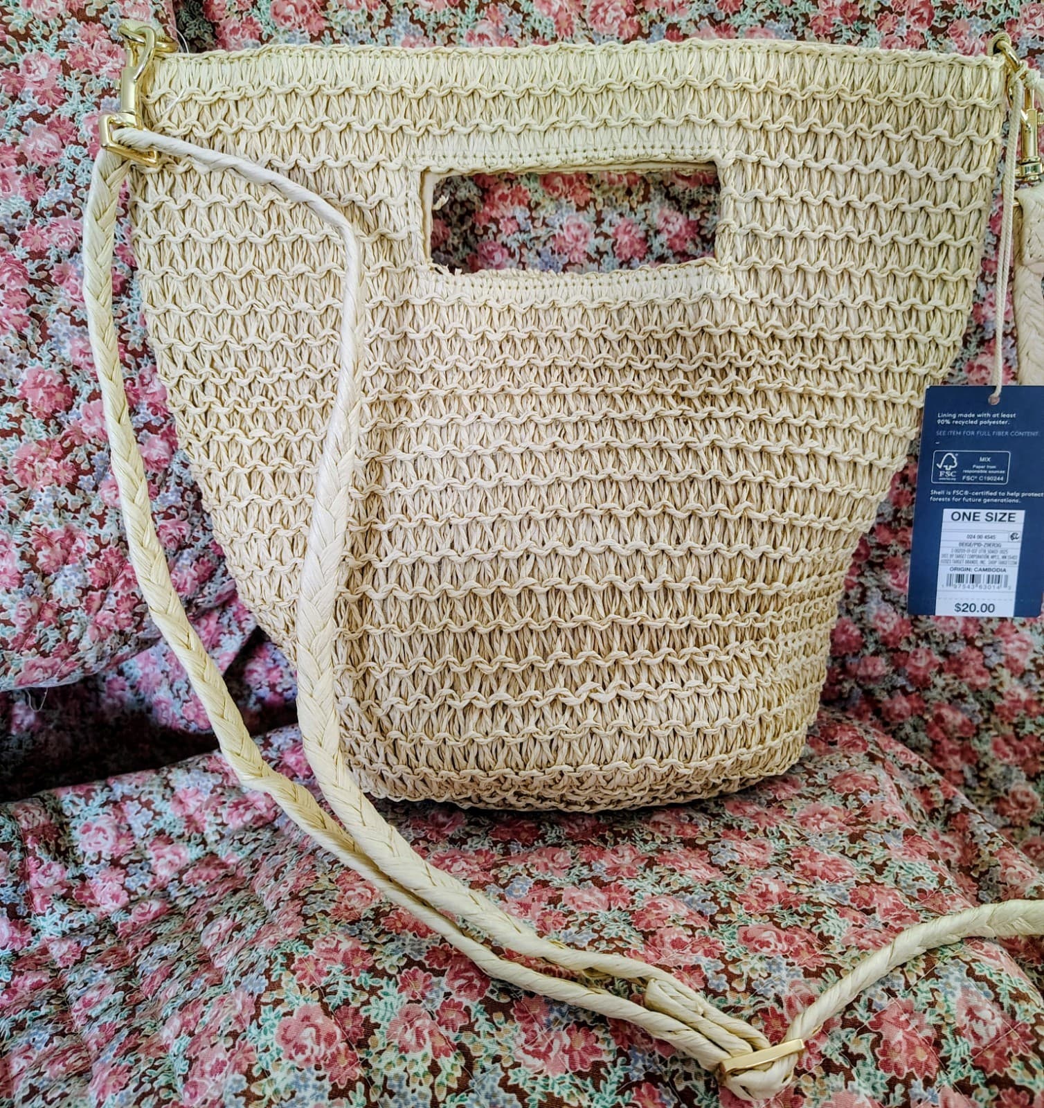 NWT Universal Thread brand tote bag beige woven straw - Thumbnail 5