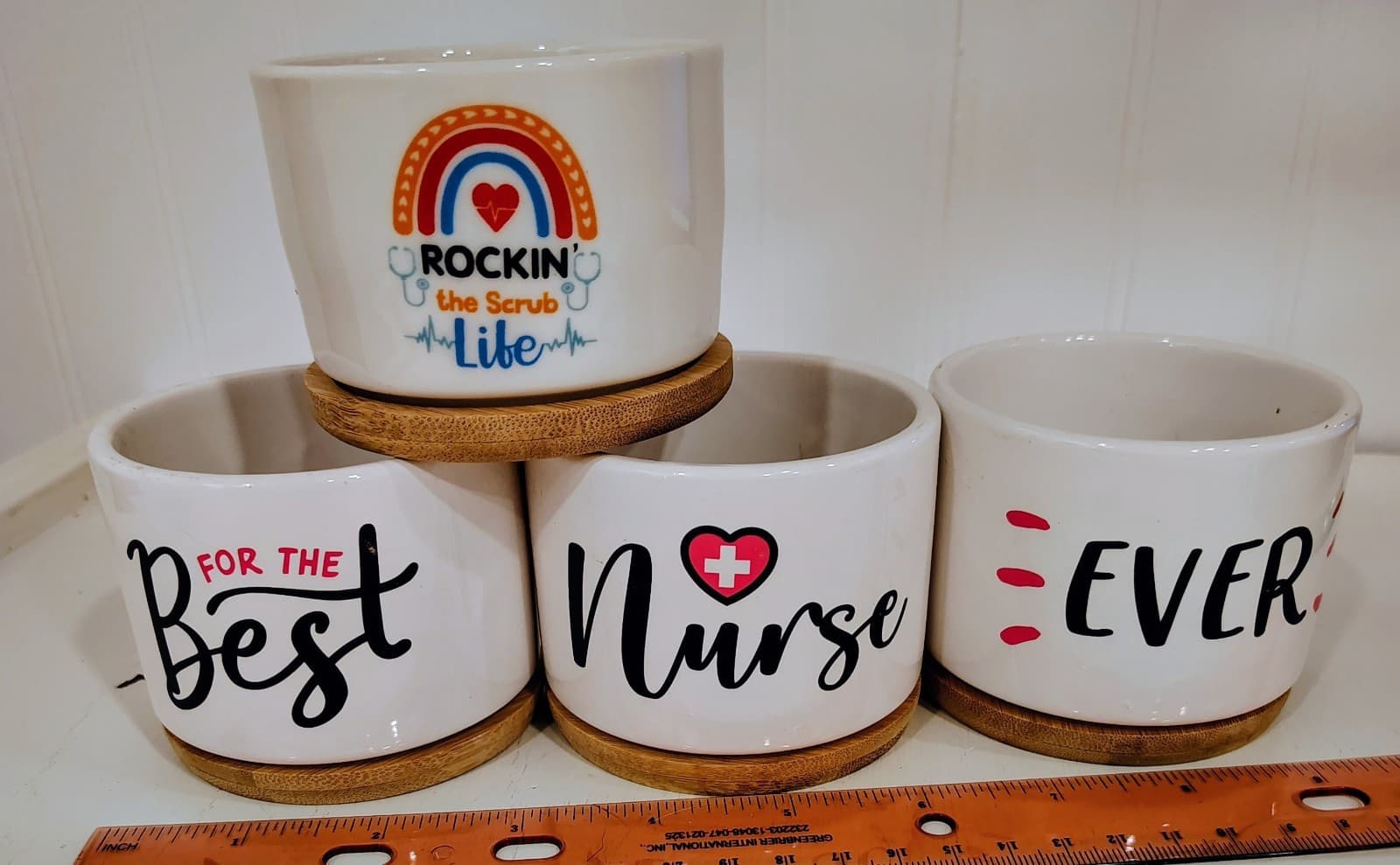 Set of 4 "For the Best Nurse Ever" Succulent Pots, wooden trays, NWOT - Thumbnail 8