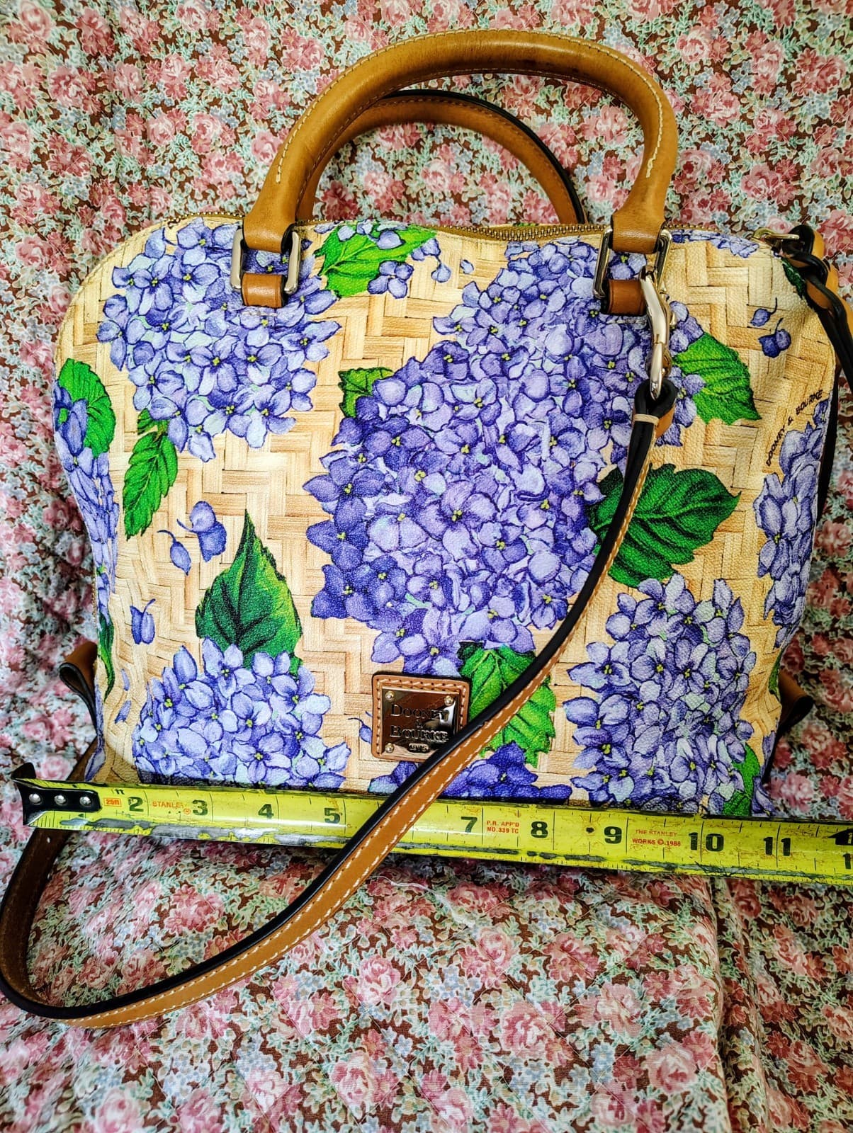 NWOT Dooney & Bourke Purple Hydrangea Basketweave Domed Zip Satchel MSRP 348 - Thumbnail 22