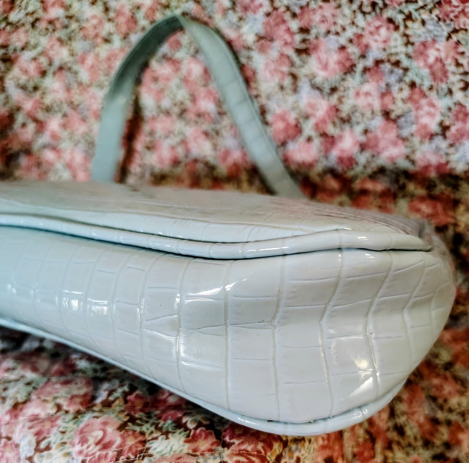 Light Blue Crocodile Faux Leather Small Baguette Handbag - Thumbnail 7