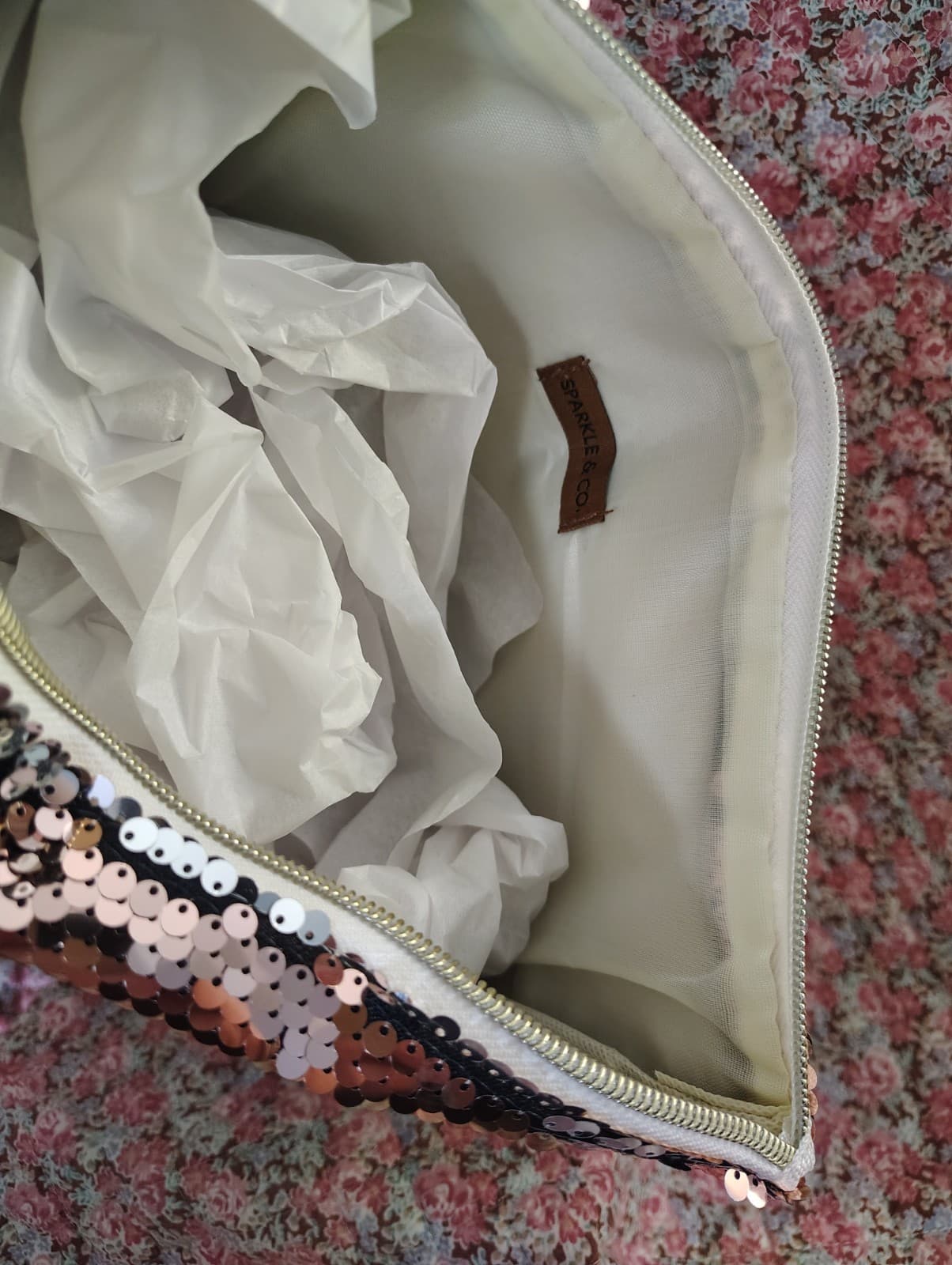 NWOT Large Pink Silver Sequin Makeup Bag Clutch - Thumbnail 7