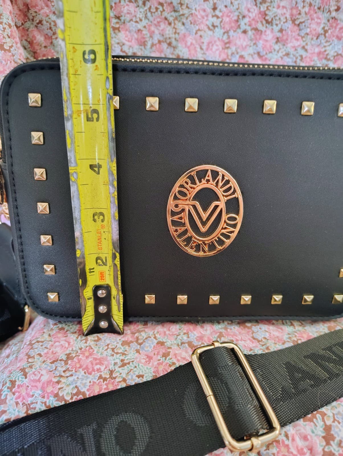 NWOT Valentino Orlandi Black Crossbody Shoulder Bag Faux Leather Gold Studded - Thumbnail 9