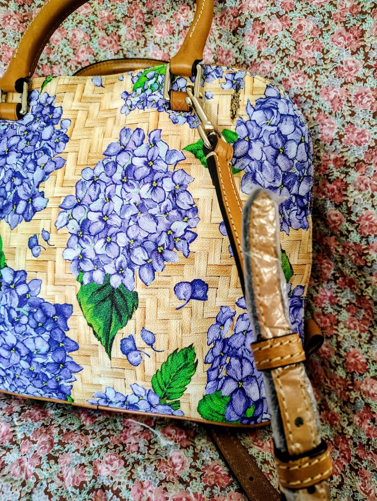 NWOT Dooney & Bourke Purple Hydrangea Basketweave Domed Zip Satchel MSRP 348 - Thumbnail 7
