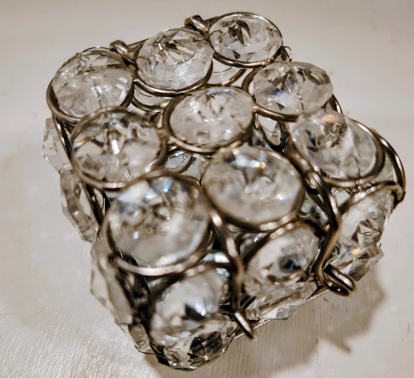 Small Square Silver Metal Trinket Box With Crystal Rhinestones, 2.5" Square EUC - Thumbnail 3