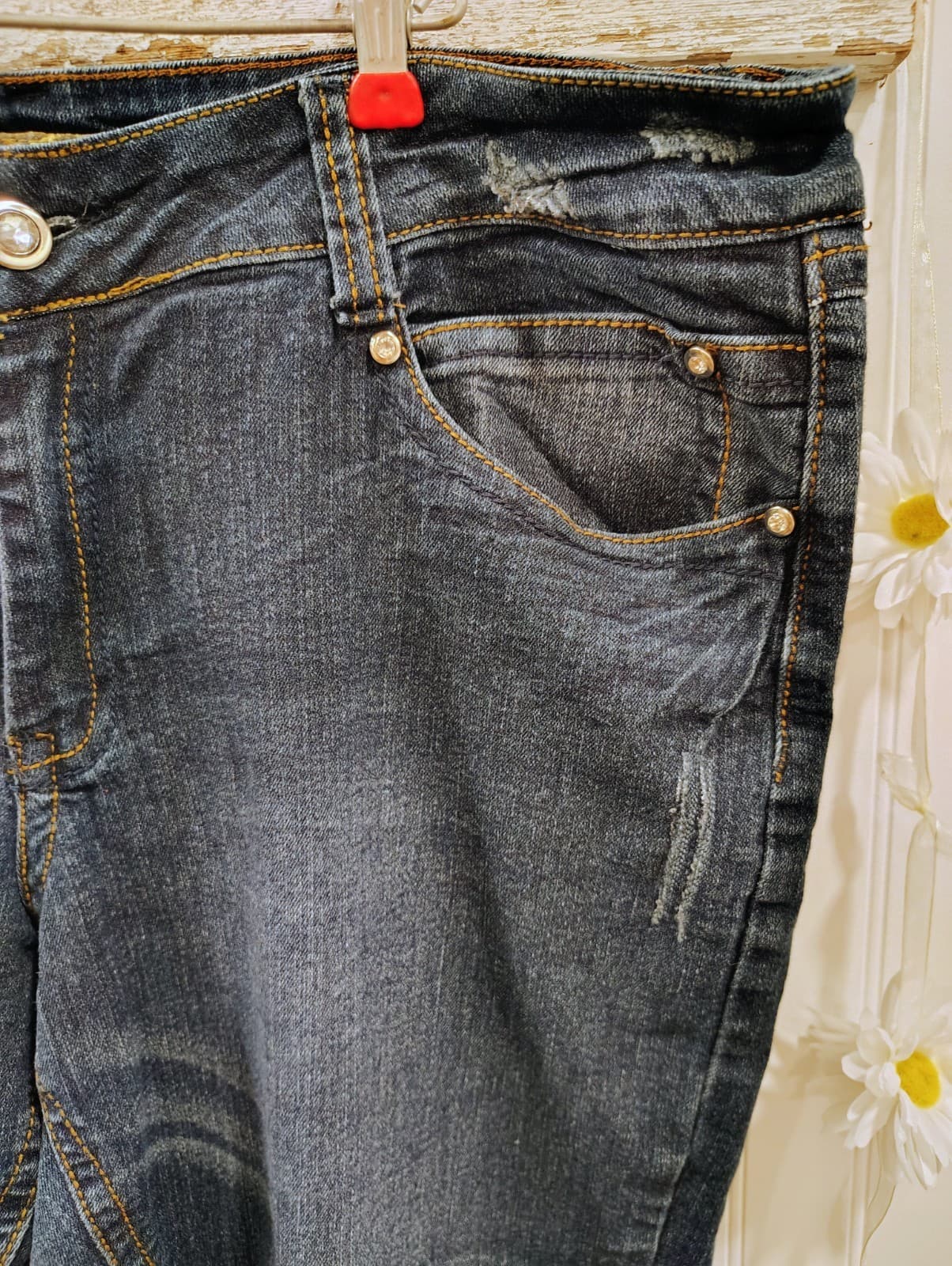 Out Jeans Womens Size 18 Blue Denim Dark Wash Stretch Embroidered Skinny - Thumbnail 2