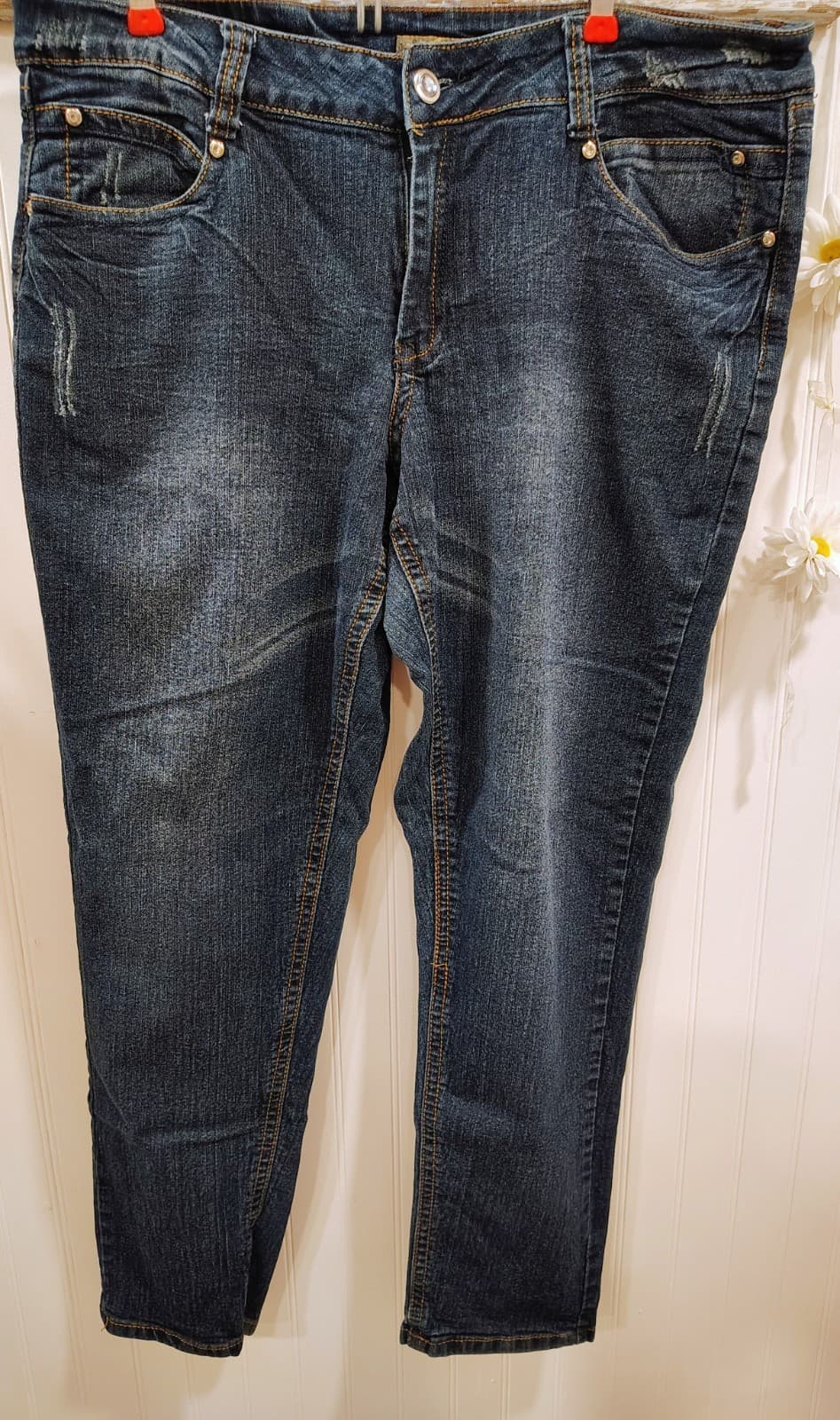 Out Jeans Womens Size 18 Blue Denim Dark Wash Stretch Embroidered Skinny