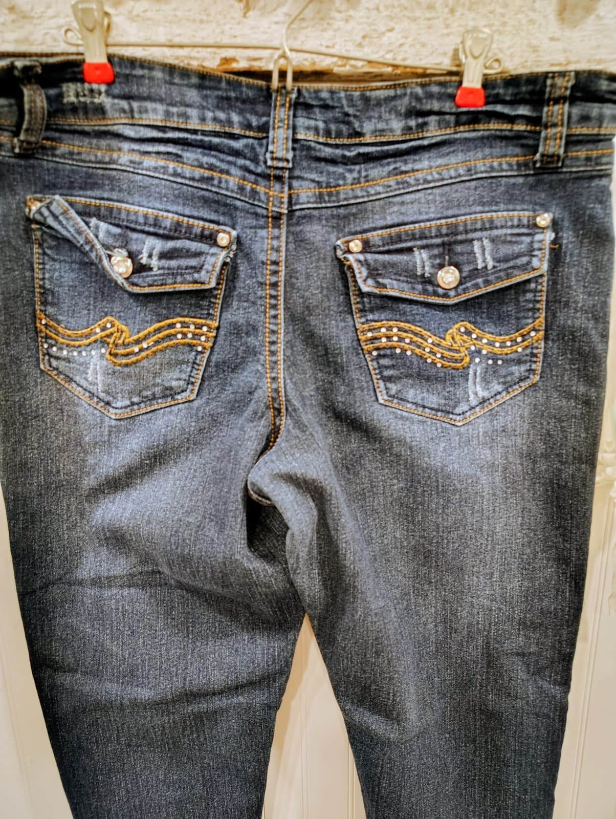Out Jeans Womens Size 18 Blue Denim Dark Wash Stretch Embroidered Skinny - Thumbnail 10