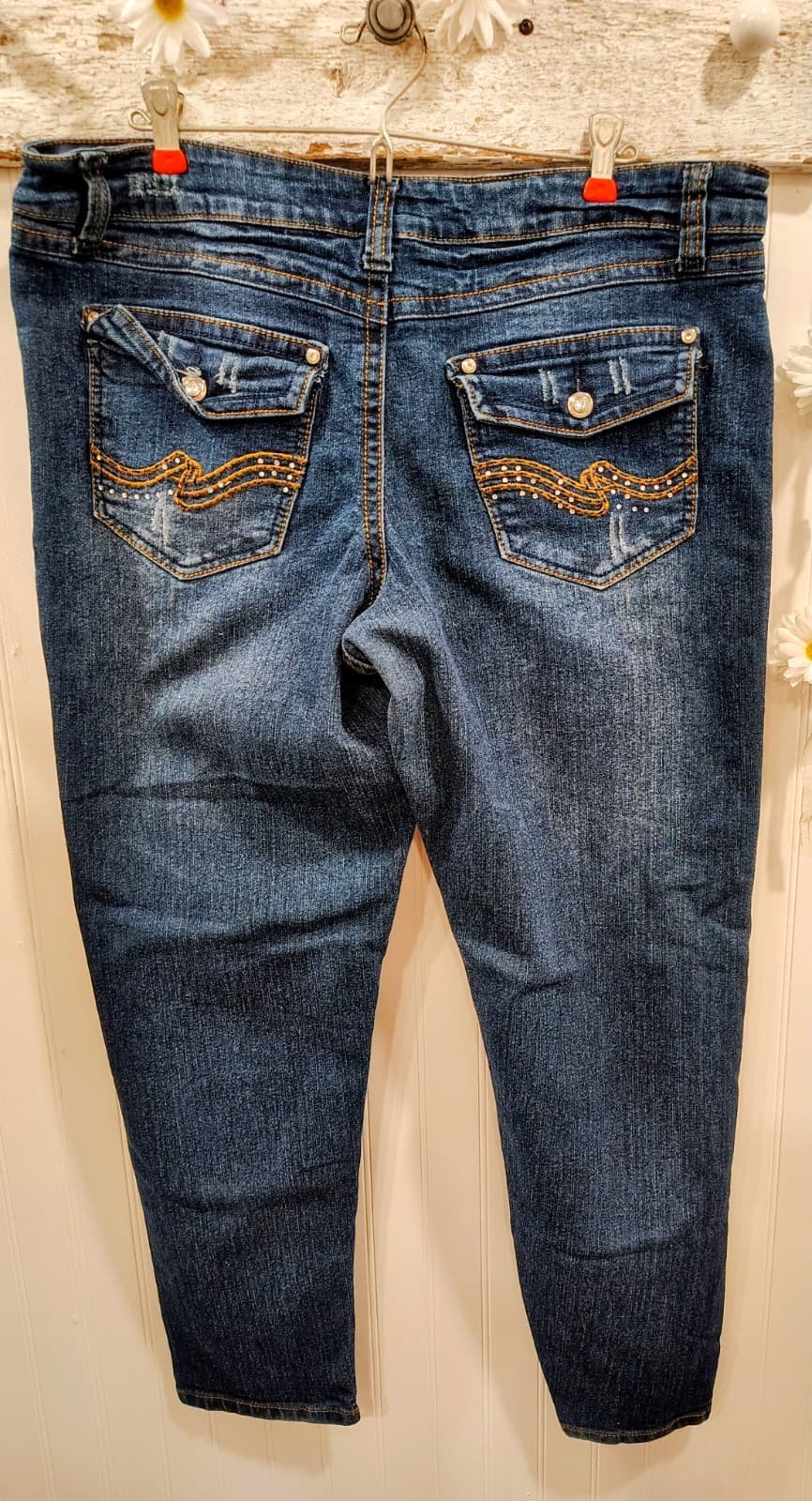 Out Jeans Womens Size 18 Blue Denim Dark Wash Stretch Embroidered Skinny - Thumbnail 7