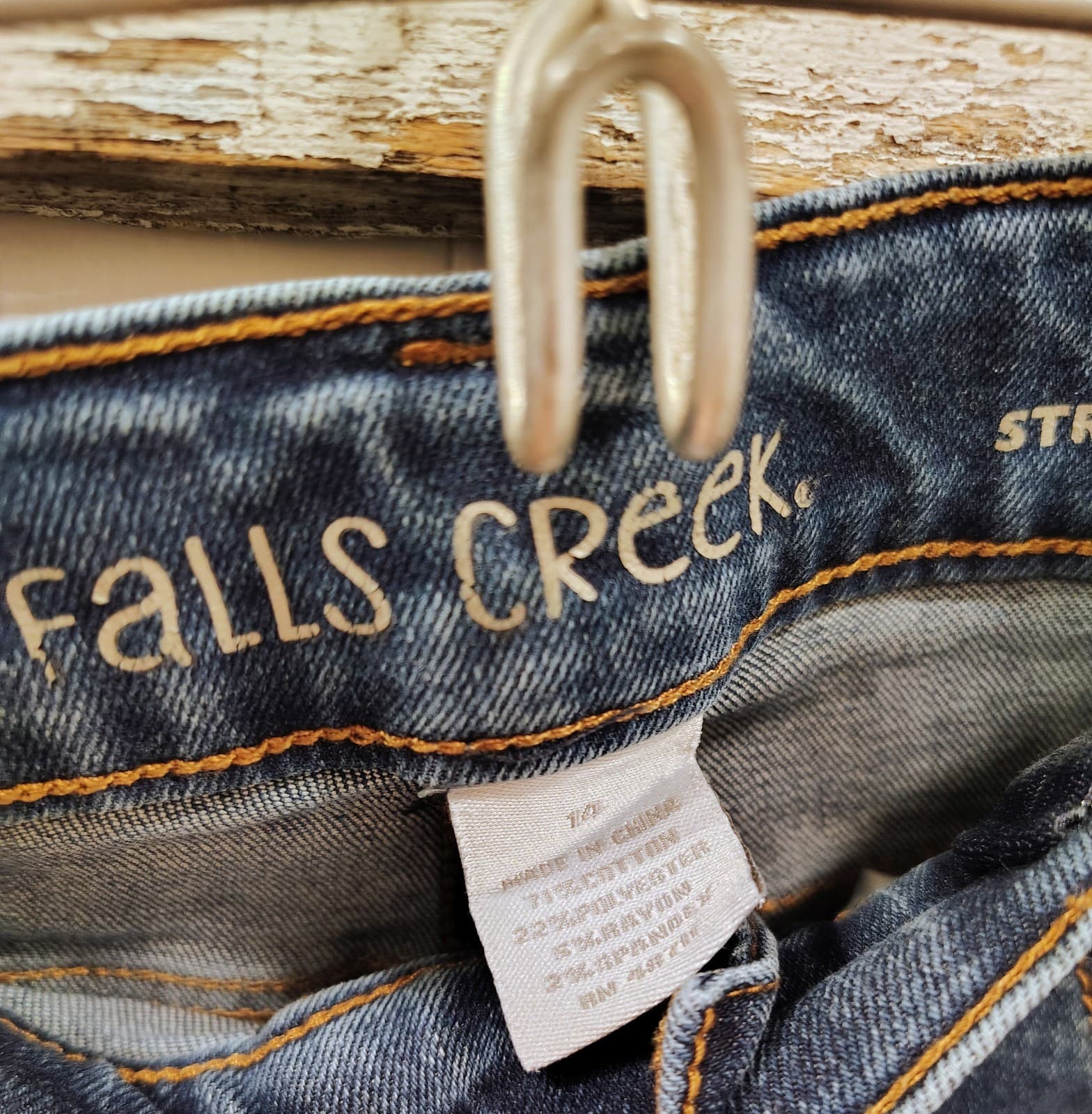 Falls Creek Straight Jeans Boys Size 14 Adjustable Waist Stretch Blue Denim EUC - Thumbnail 5