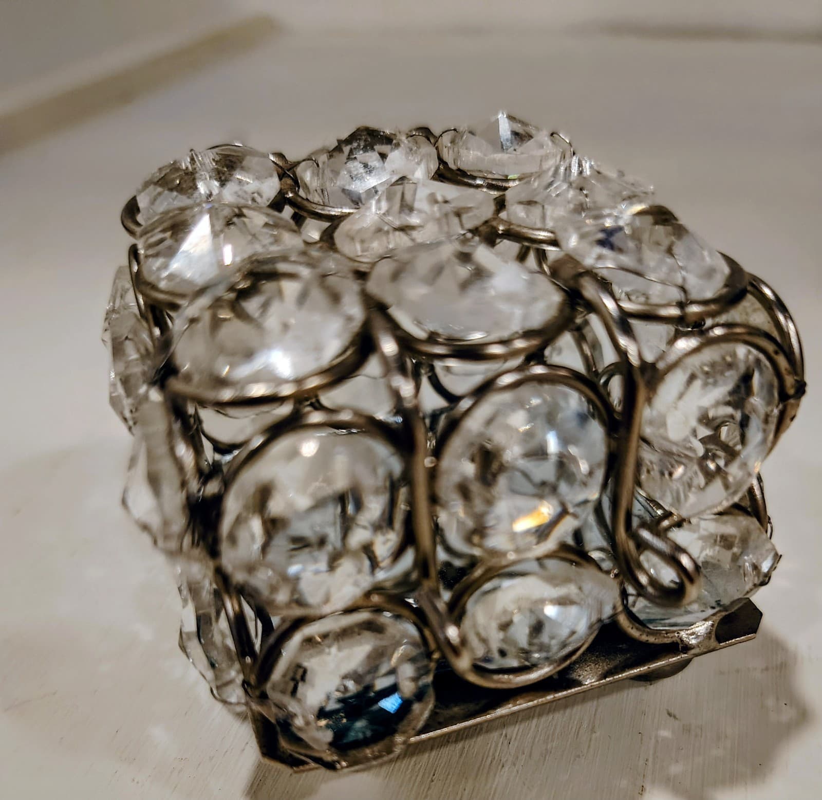Small Square Silver Metal Trinket Box With Crystal Rhinestones, 2.5" Square EUC - Thumbnail 2
