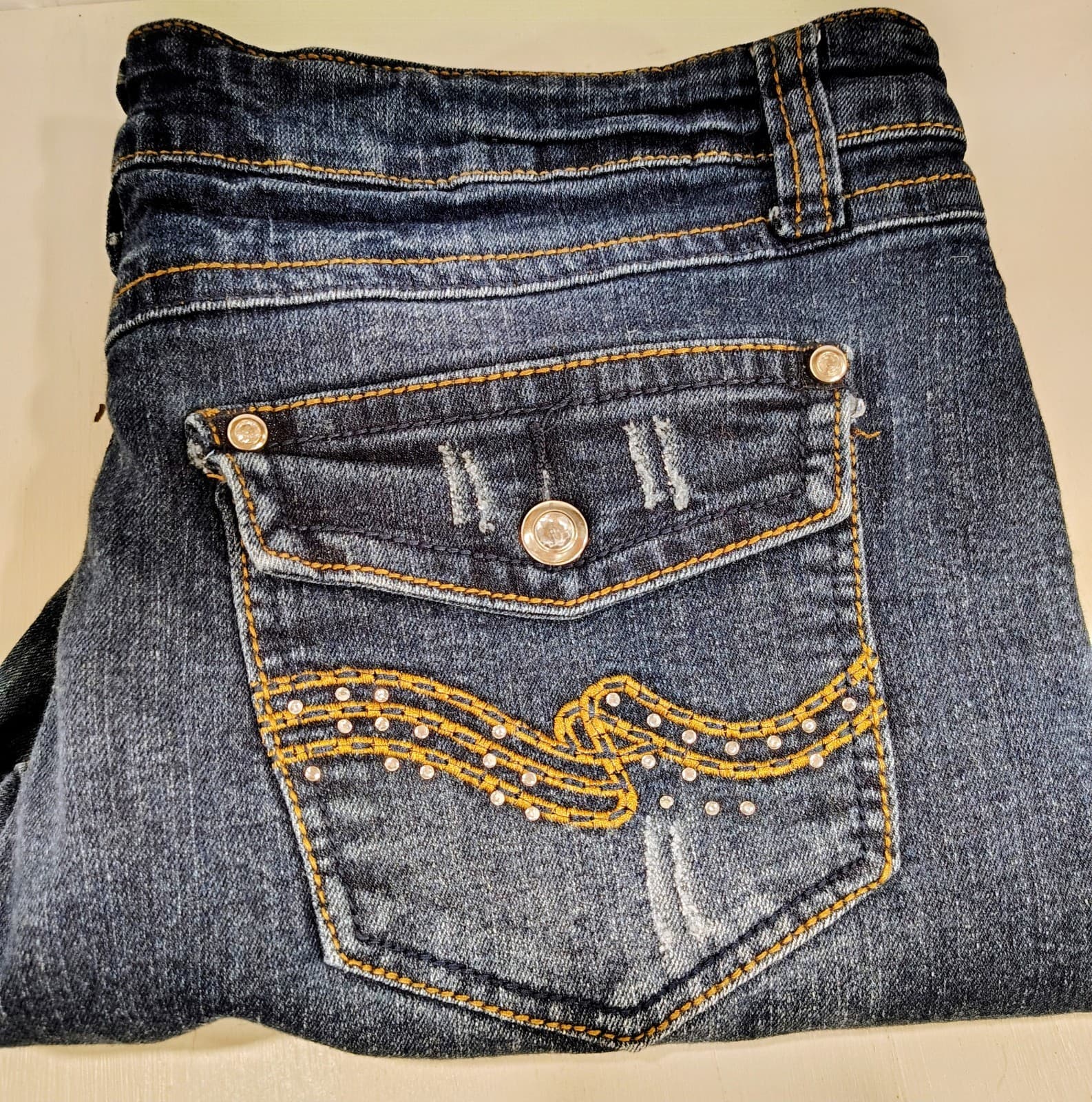 Out Jeans Womens Size 18 Blue Denim Dark Wash Stretch Embroidered Skinny - Thumbnail 8
