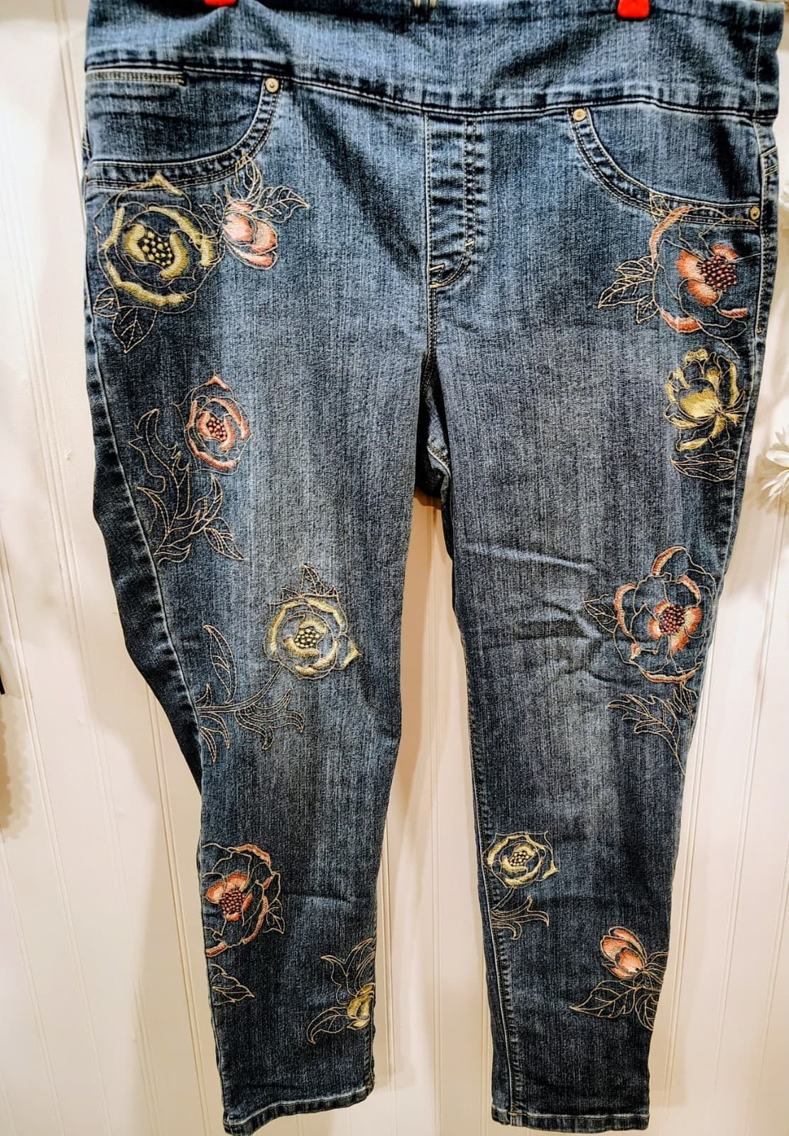 Style & Co Floral Blue Denim Jeans Leggings, Floral Emroidery, Women's XL - Thumbnail 5