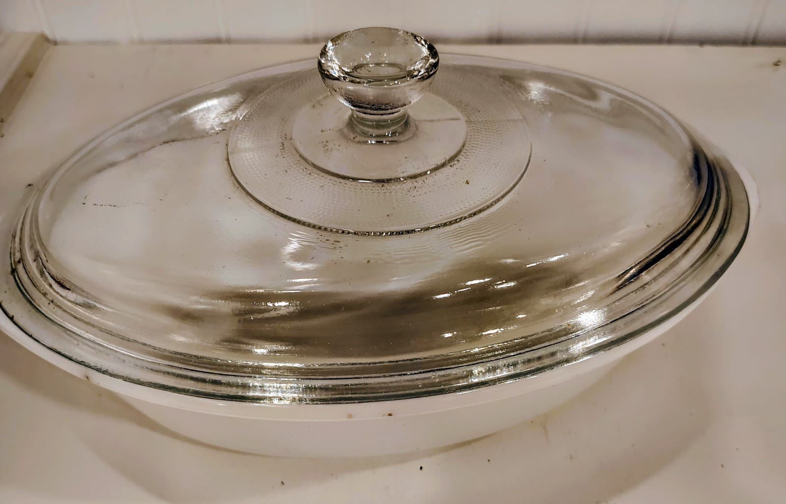 Vintage Glasbake Casserole Dish w/ Lid, 1 QT, Milk Glass