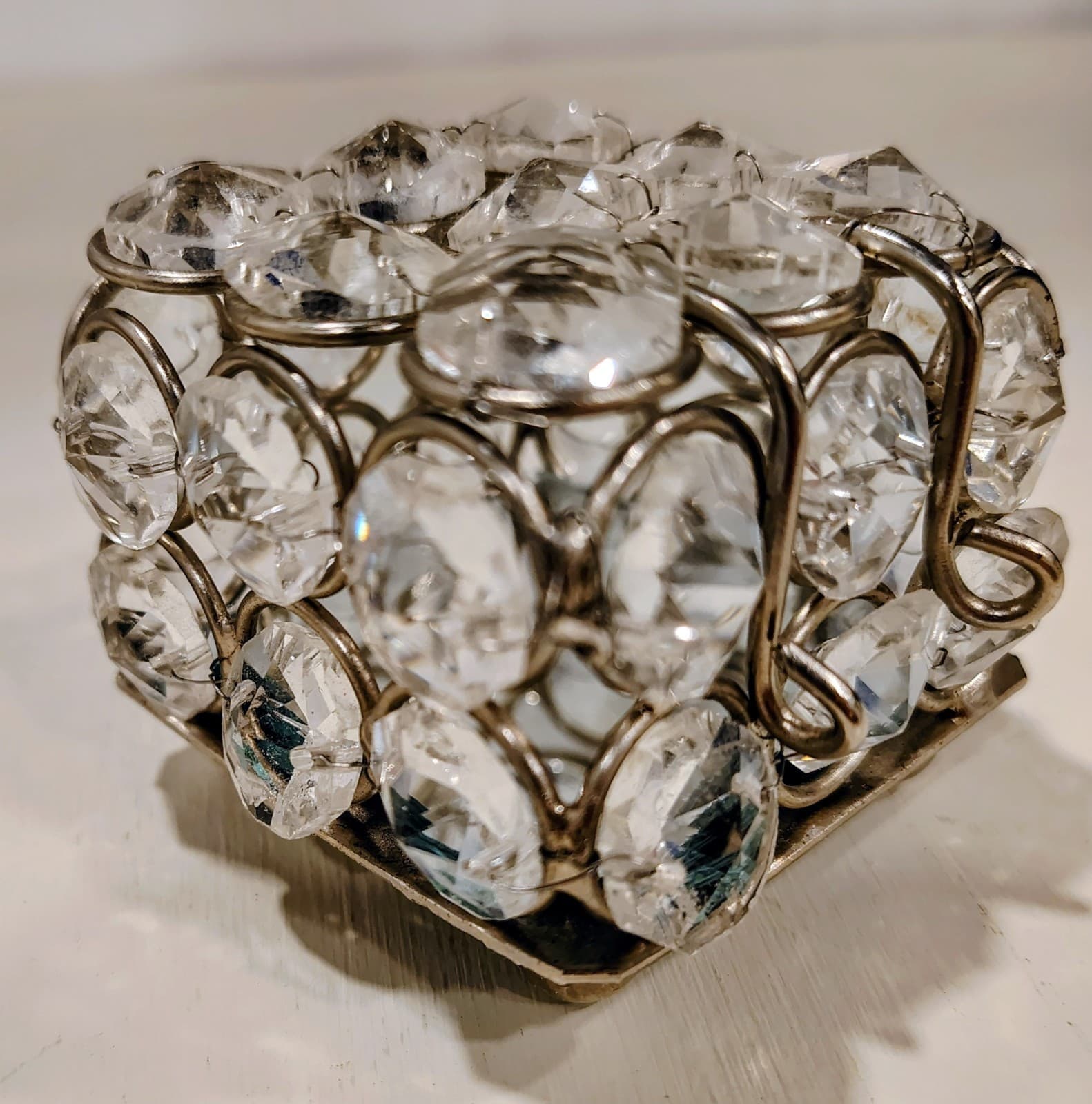 Small Square Silver Metal Trinket Box With Crystal Rhinestones, 2.5" Square EUC - Thumbnail 4