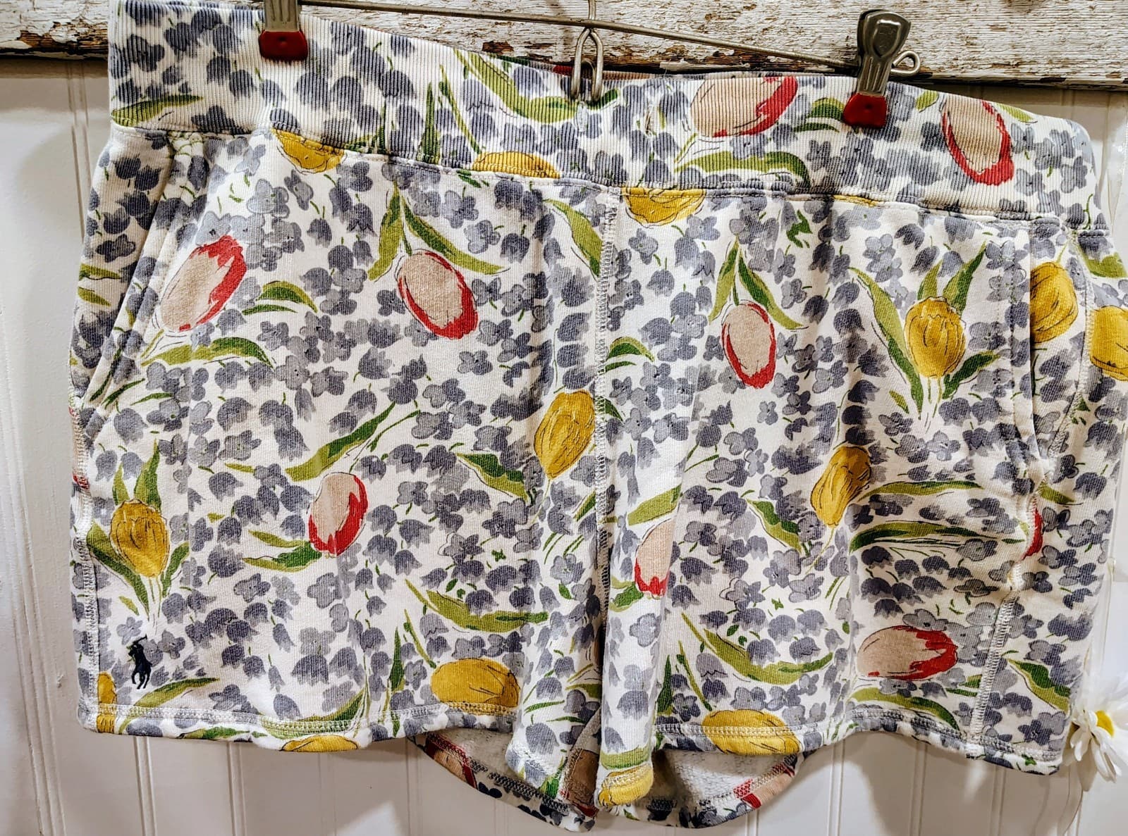 Polo Ralph Lauren Womens Floral Blue Tulip Drawstring Blue Pony Short XXL