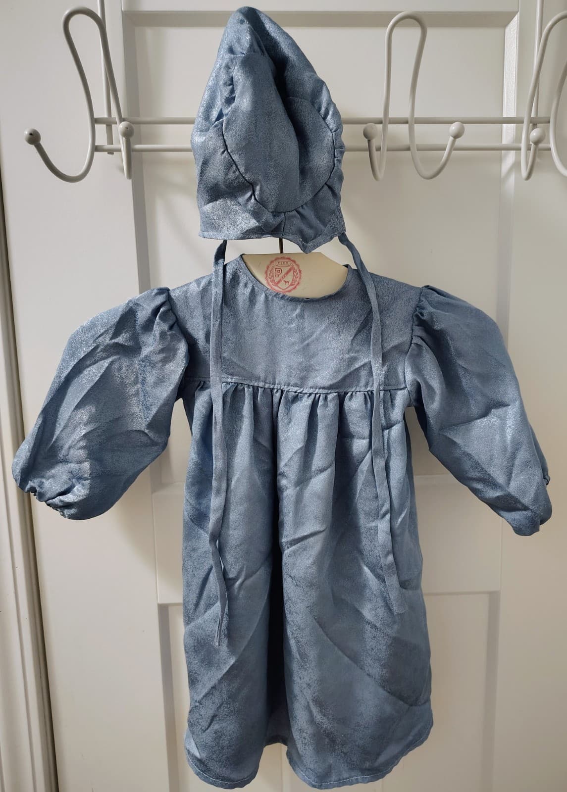 Amish Homemade Sparkly Blue Dress With Matching Bonnet - Thumbnail 4