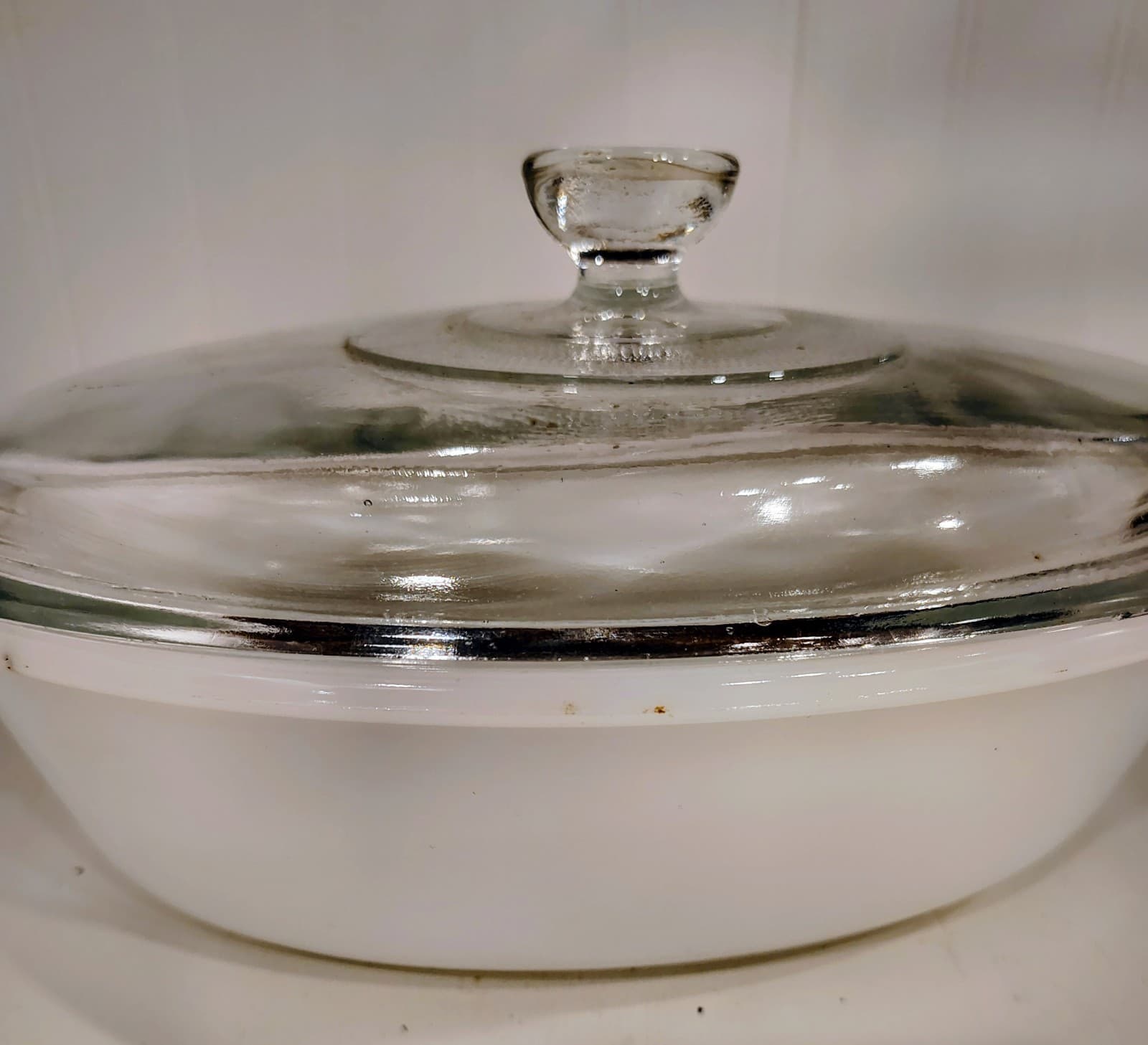 Vintage Glasbake Casserole Dish w/ Lid, 1 QT, Milk Glass - Thumbnail 2