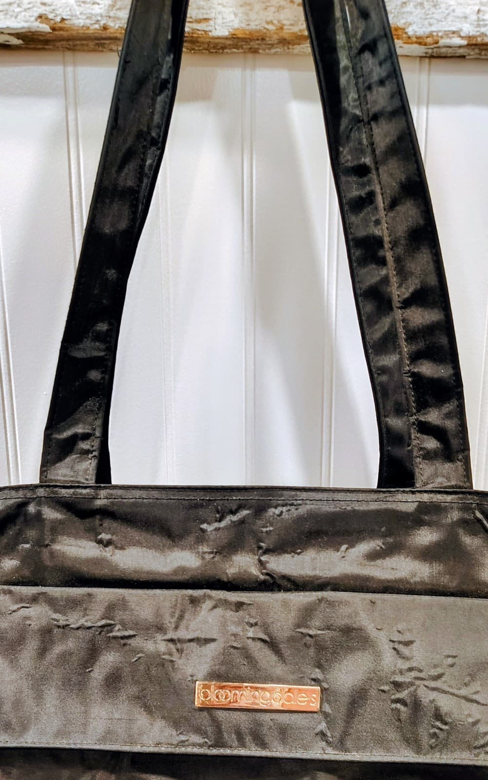 Bloomingdales Large Black Nylon Tote Bag, Gold Plaque - Thumbnail 2