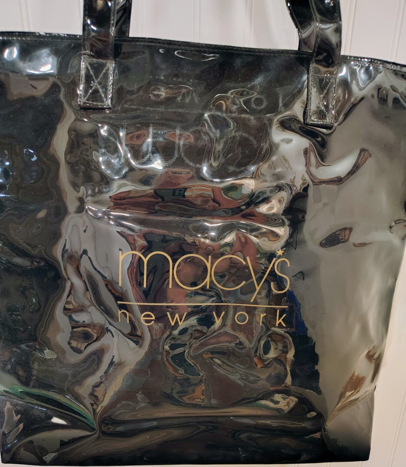 Macy's New York Iconic Black Shiny Vinyl Large Shopper Tote - Thumbnail 2