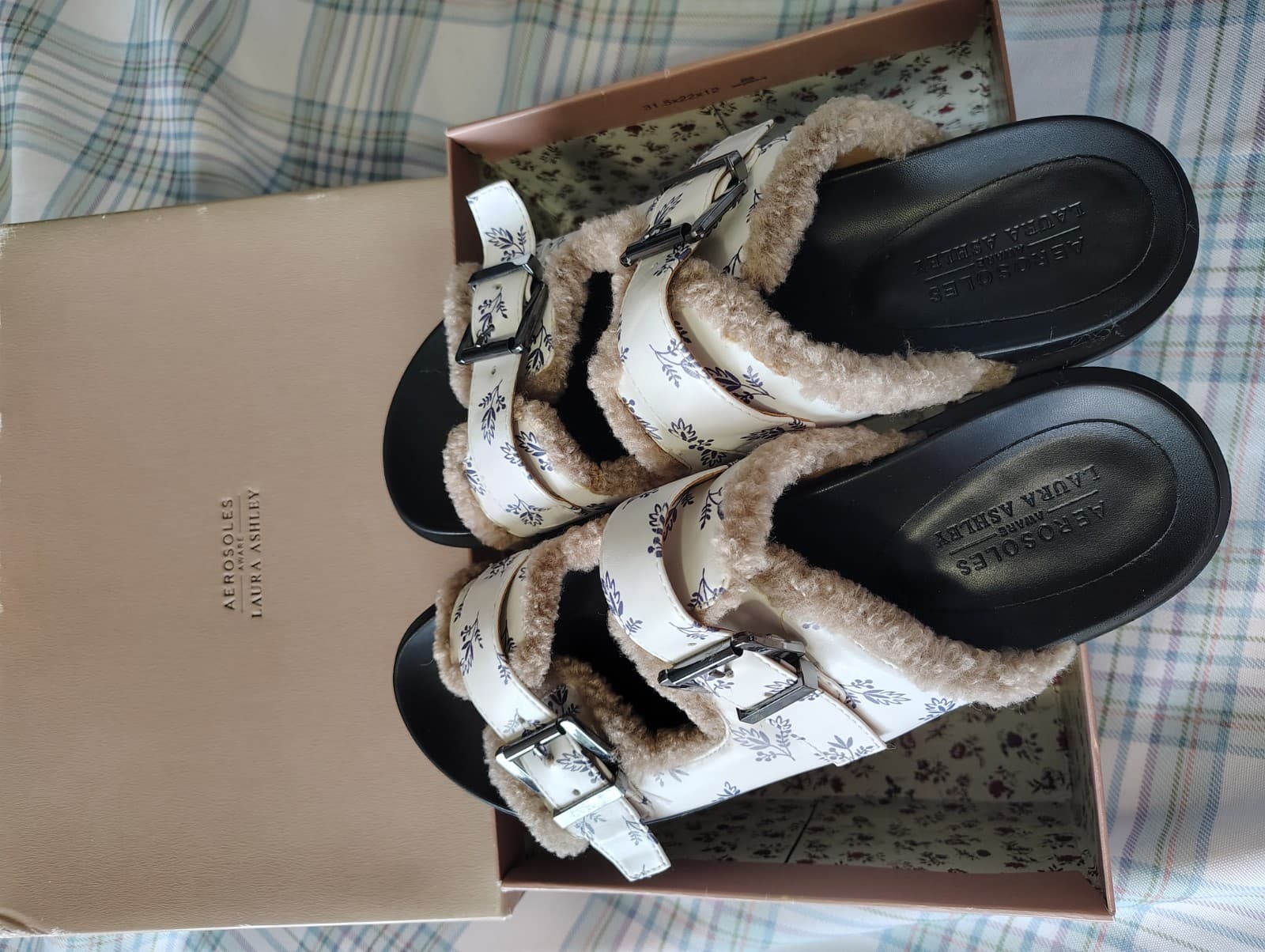 NEW Aerosoles Laura Ashley Olivia Women 11M Faux Fur Adjustable Slide Sandals - Thumbnail 12