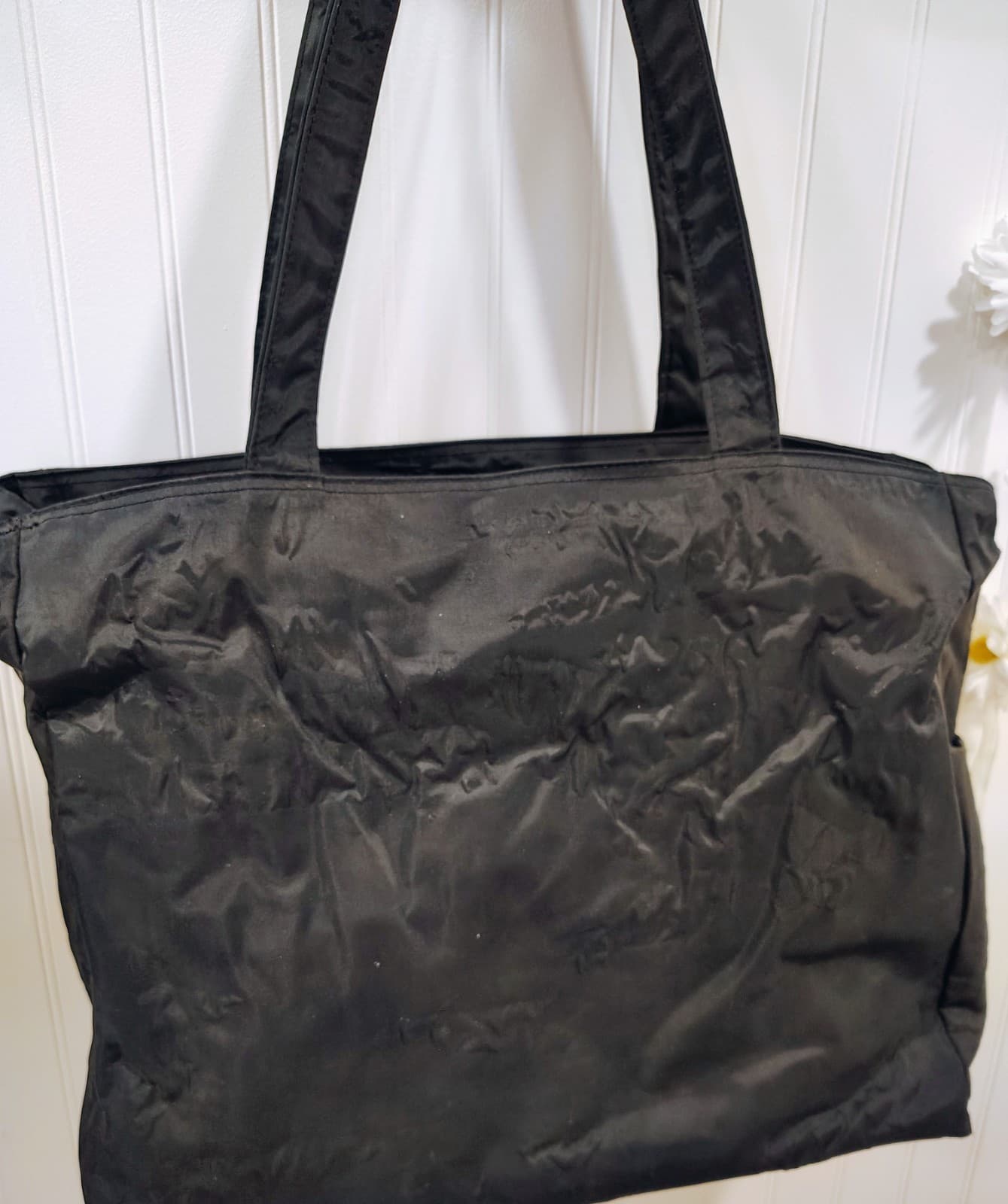 Bloomingdales Large Black Nylon Tote Bag, Gold Plaque - Thumbnail 5