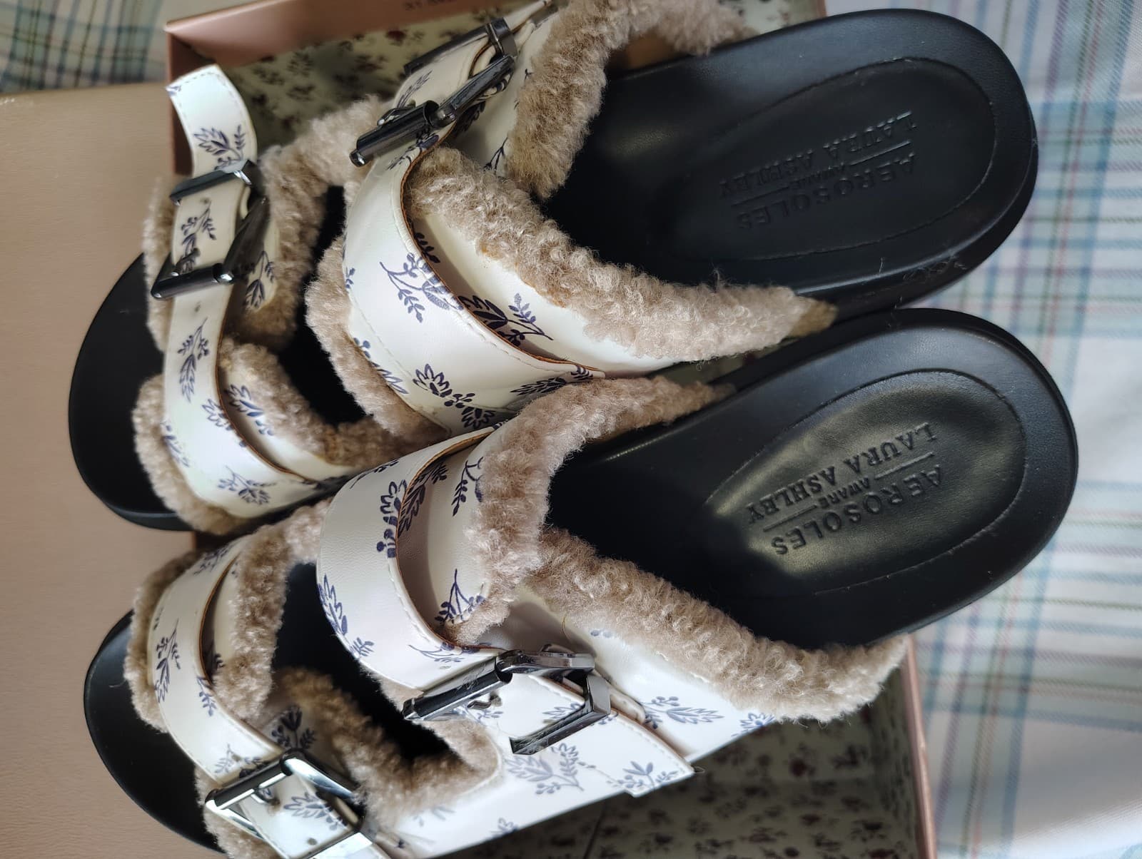 NEW Aerosoles Laura Ashley Olivia Women 11M Faux Fur Adjustable Slide Sandals - Thumbnail 13