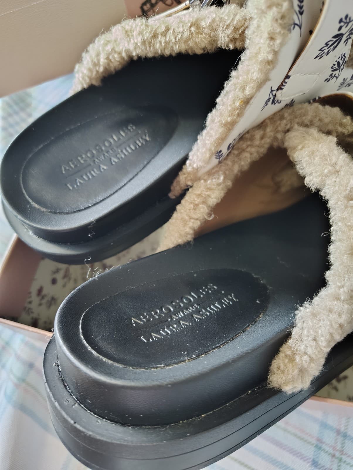 NEW Aerosoles Laura Ashley Olivia Women 11M Faux Fur Adjustable Slide Sandals - Thumbnail 7