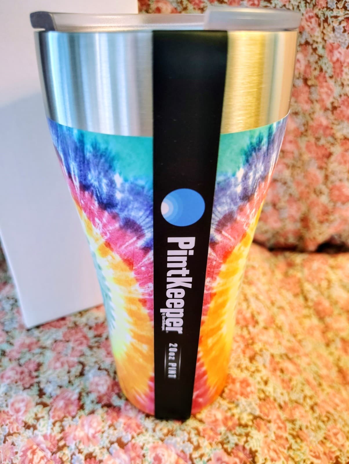 NIB PintKeeper branded 20-ounce travel tumbler rainbow tie-dye swirl $29.99